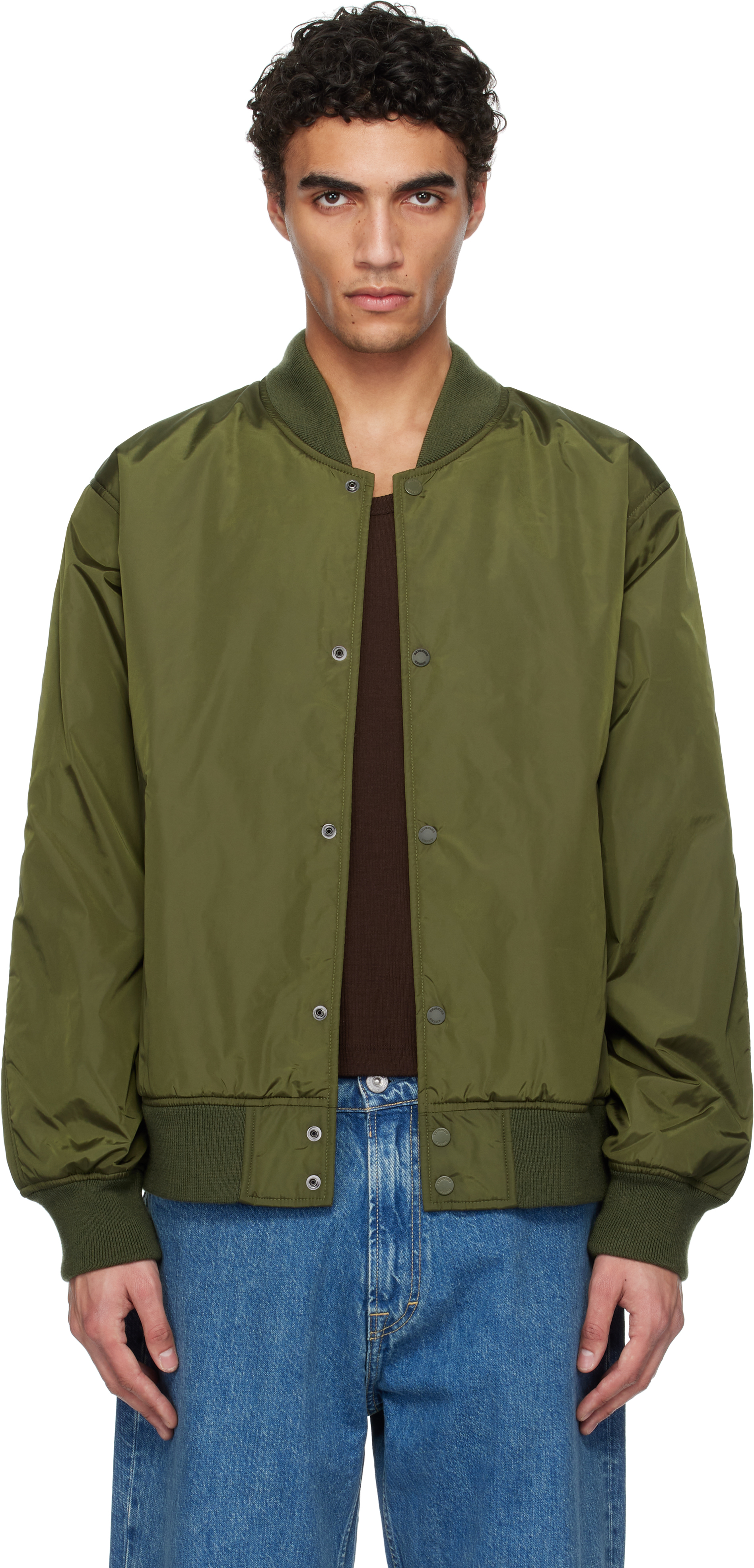 Khaki Econyl Satin Nylon Stadium Bomber Jacket by Reigning