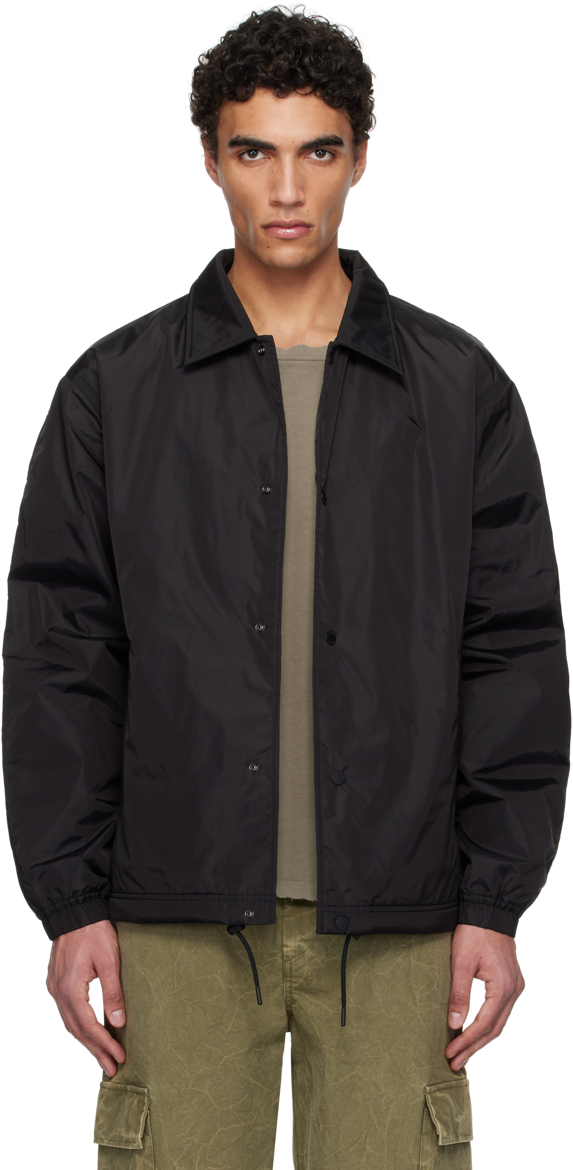 Black ECONYL Satin Nylon Coach's Jacket