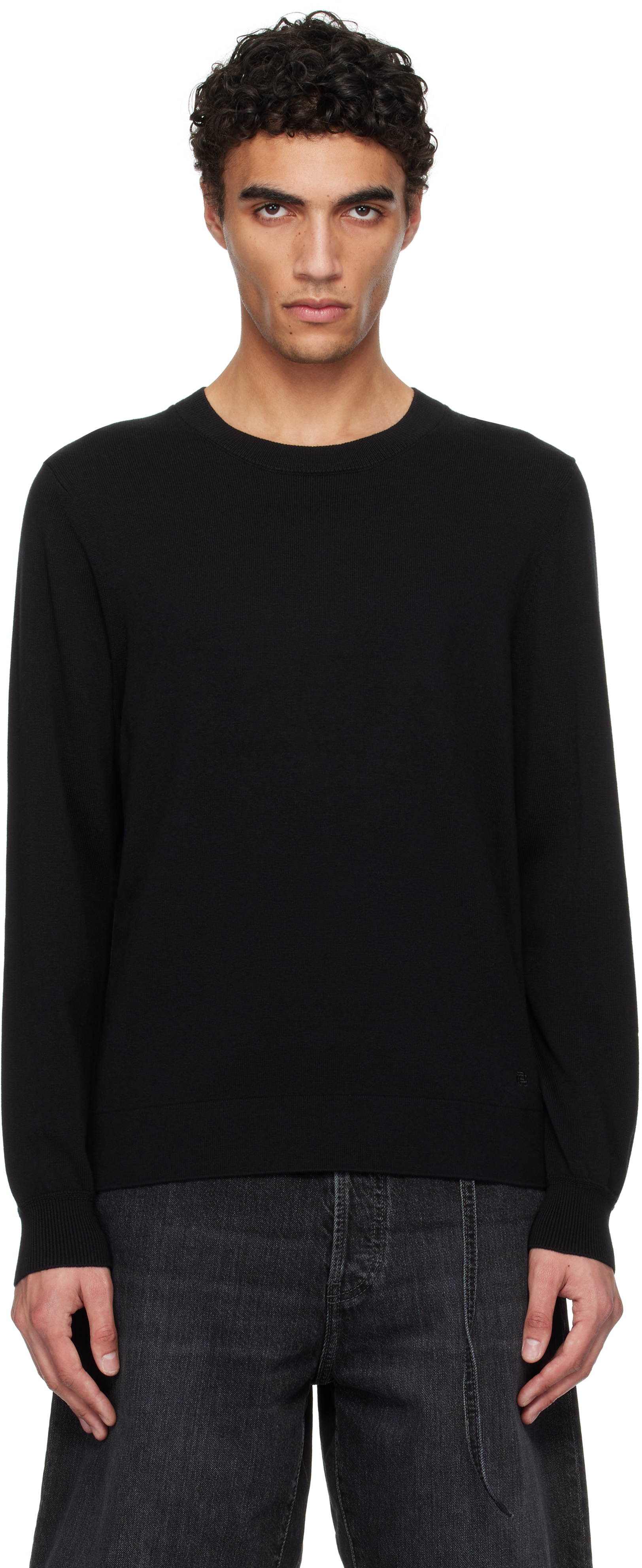 Black Cotton Cashmere Riviera Crewneck Sweater