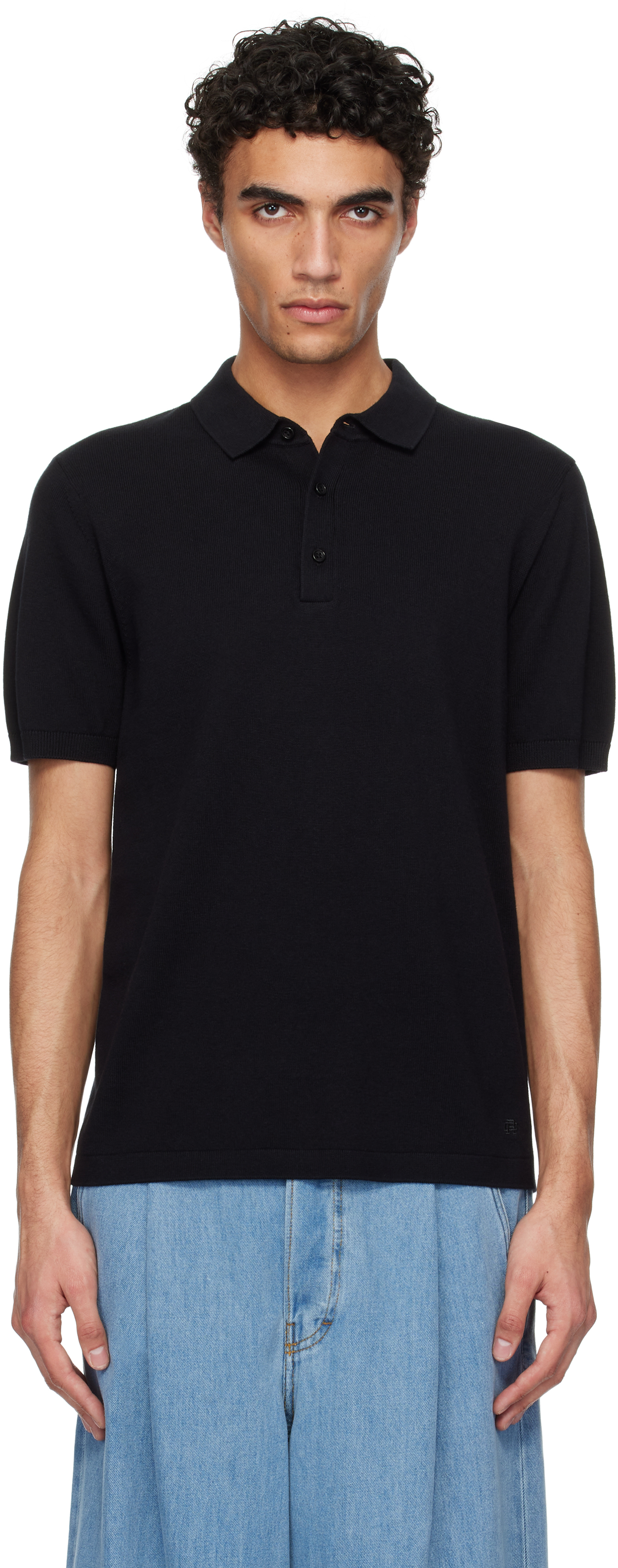 Black Cotton Cashmere Riviera Polo