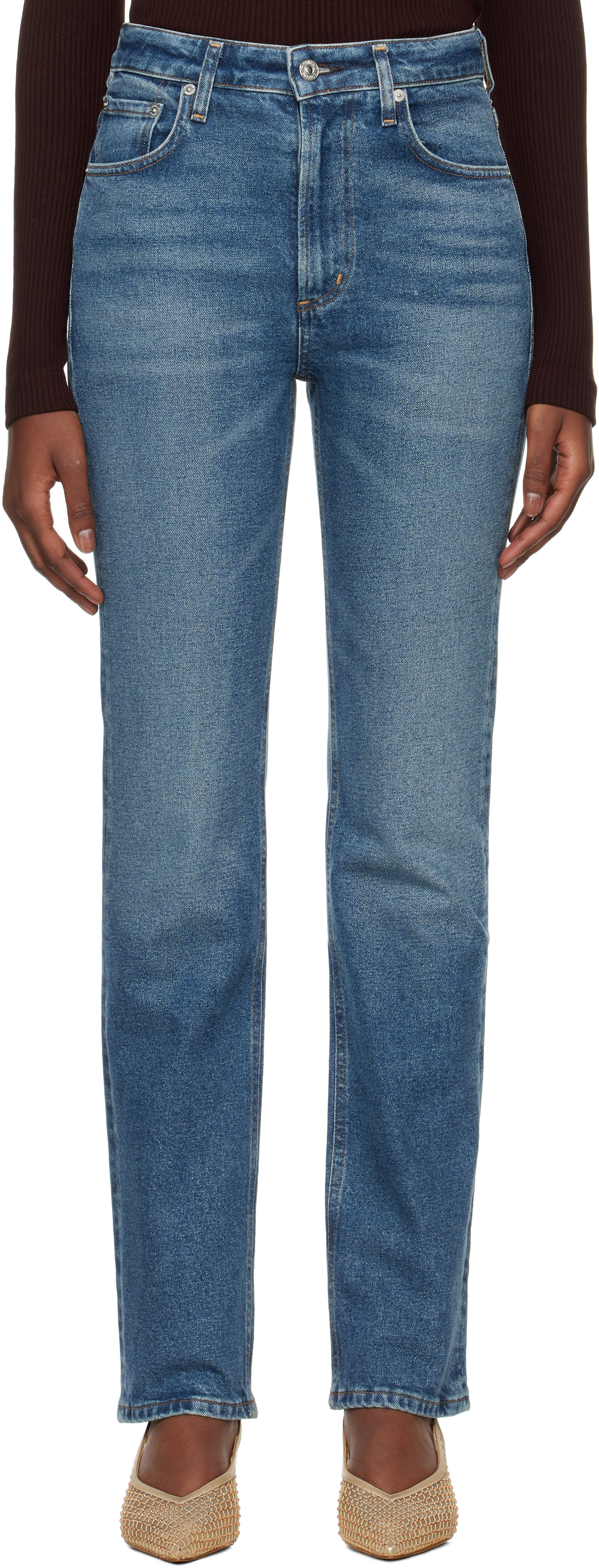 Shop Citizens Of Humanity Blue Zurie Straight Jeans In Eugene (md Indigo)