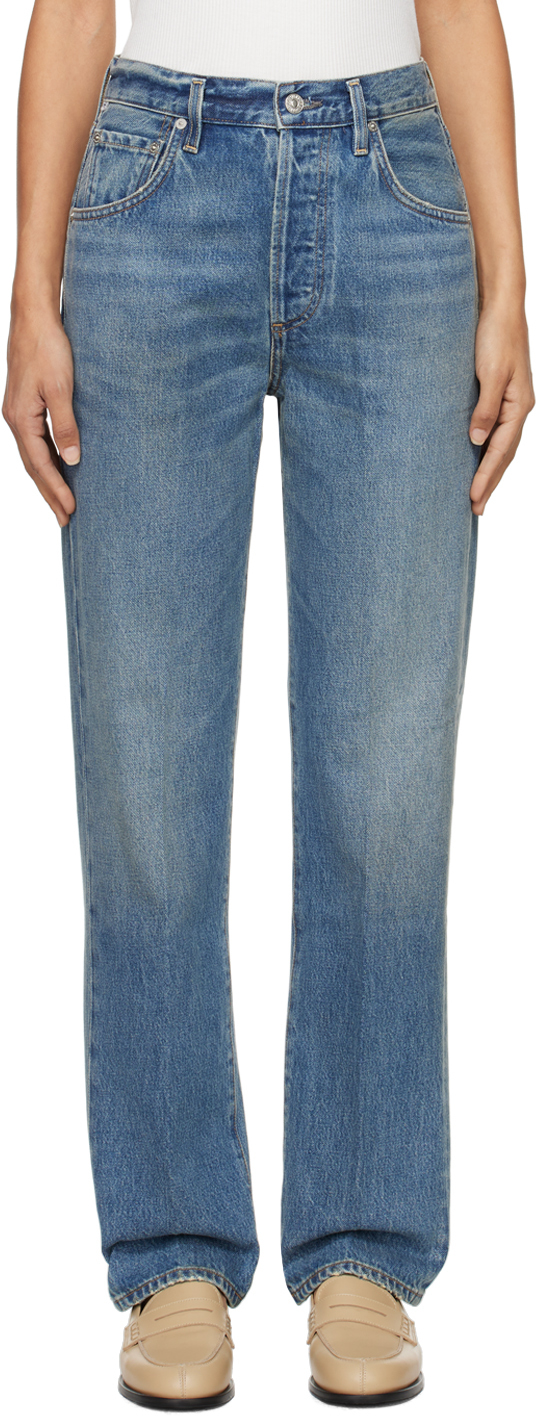 Shop Citizens Of Humanity Blue Baretta Relaxed Straight Jeans In Babylonia (md Indigo