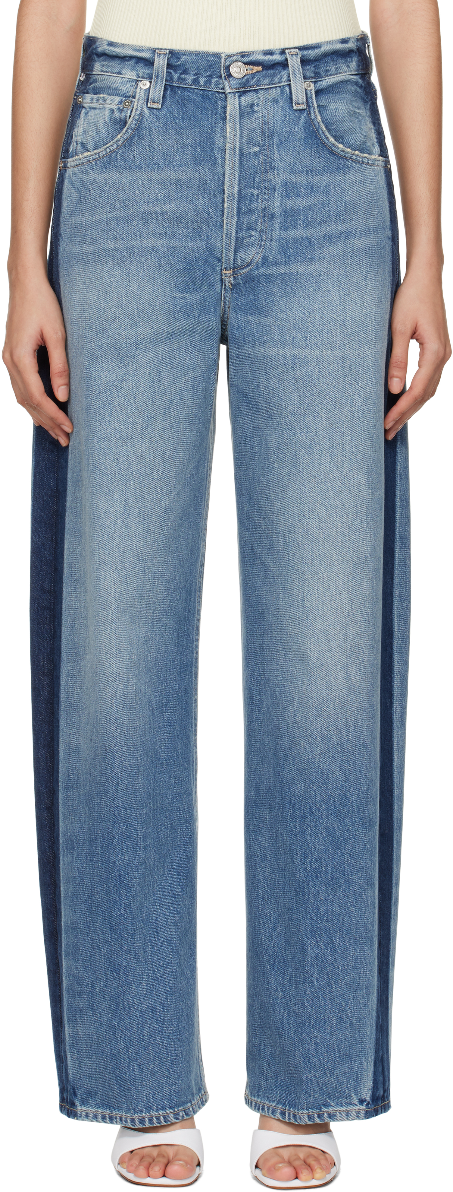 Citizens of Humanity: Blue Ayla Baggy Tuxedo Stripe Jeans Citizens of Humanity: Blue Ayla Baggy Tuxedo Stripe Jeans
