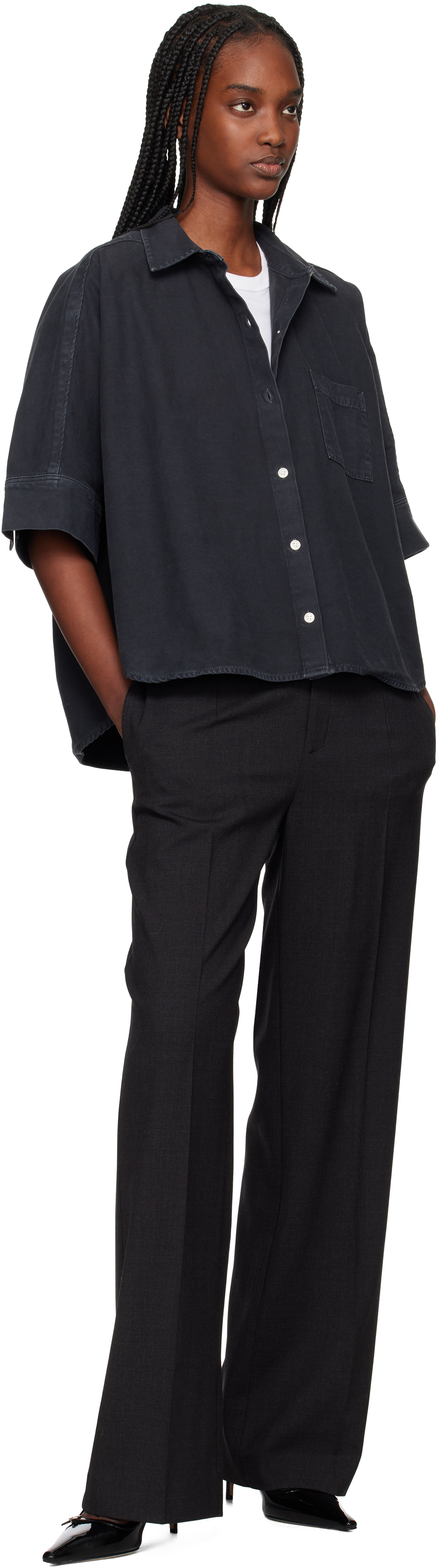 Citizen Of Humanity Black Claire Origami Shirt In Washed Black