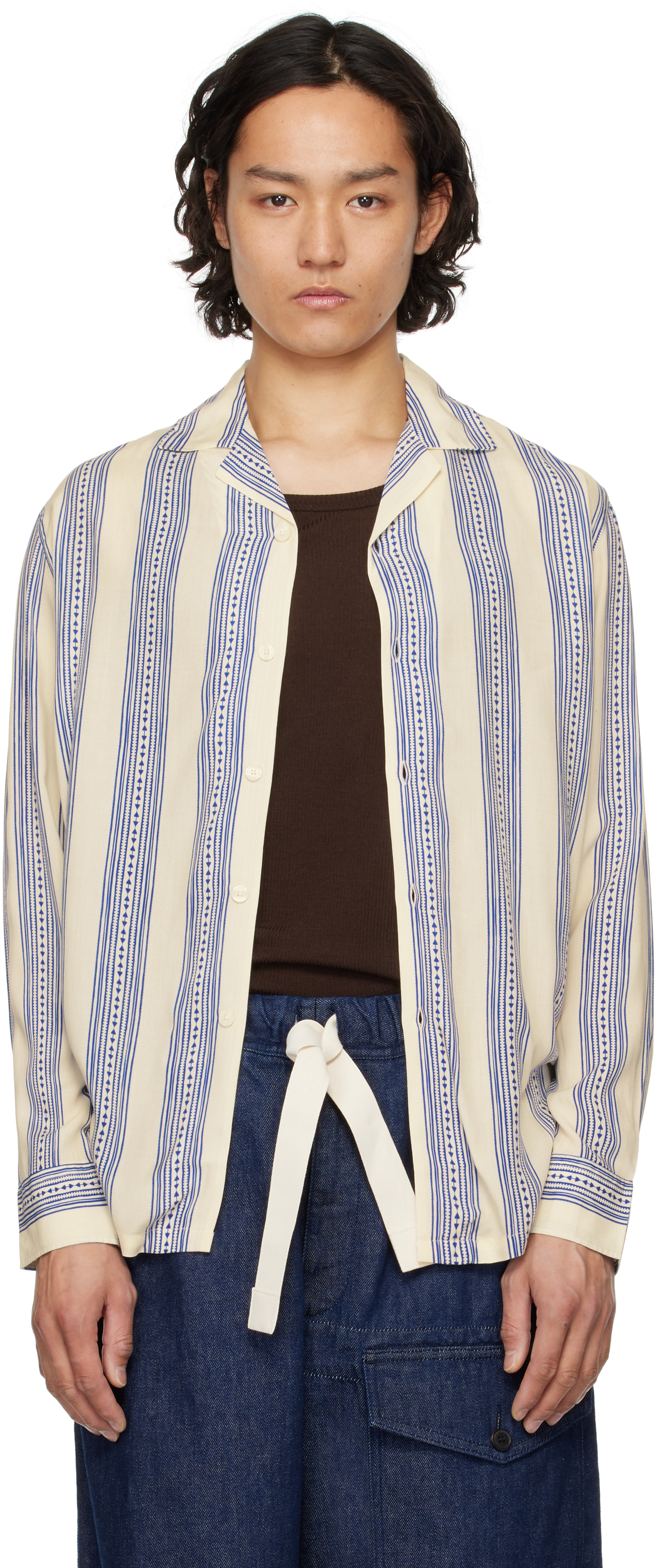 試着のみ OAS Havana Viscose Long Sleeve サイズM OAS Havana Long Sleeve Viscose Shirt Blue/White at