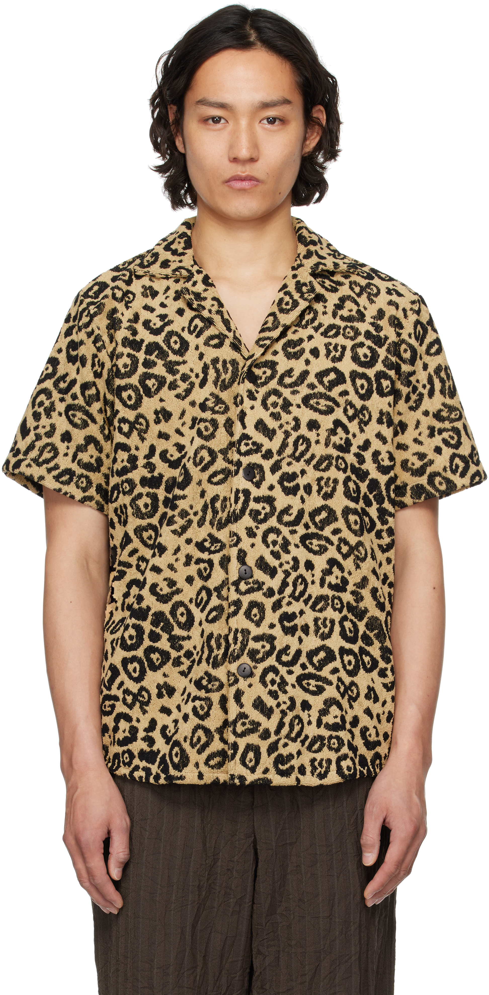 OAS leo Cuba terry Shirt／Framework Beige & Black Leo Cuba Terry Shirt by OAS on Sale