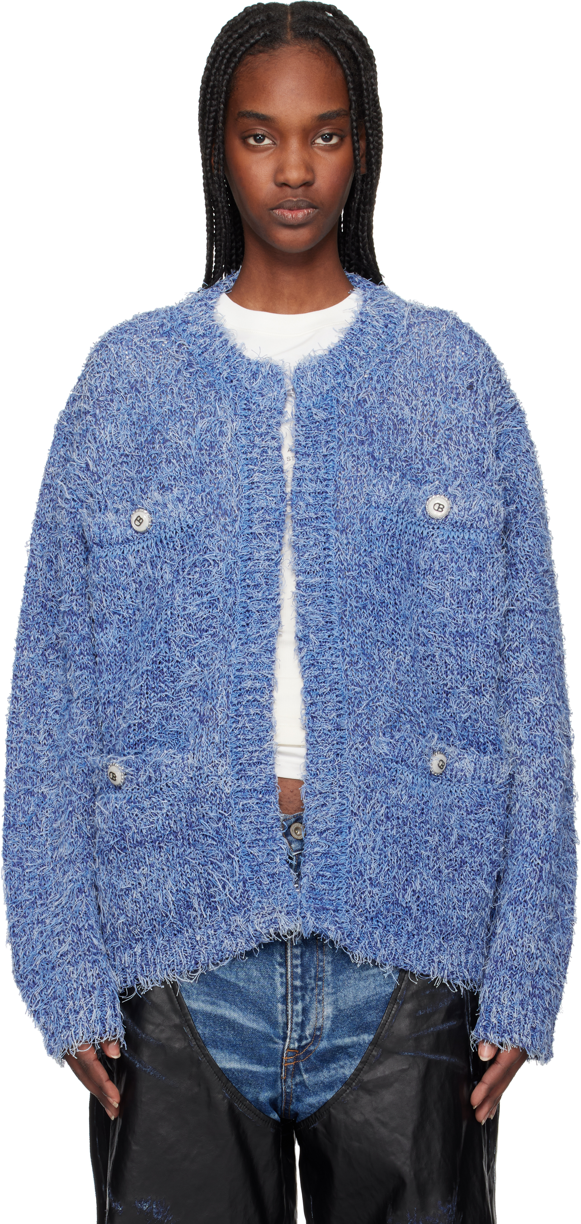 Blue Tweed Knit Cardigan