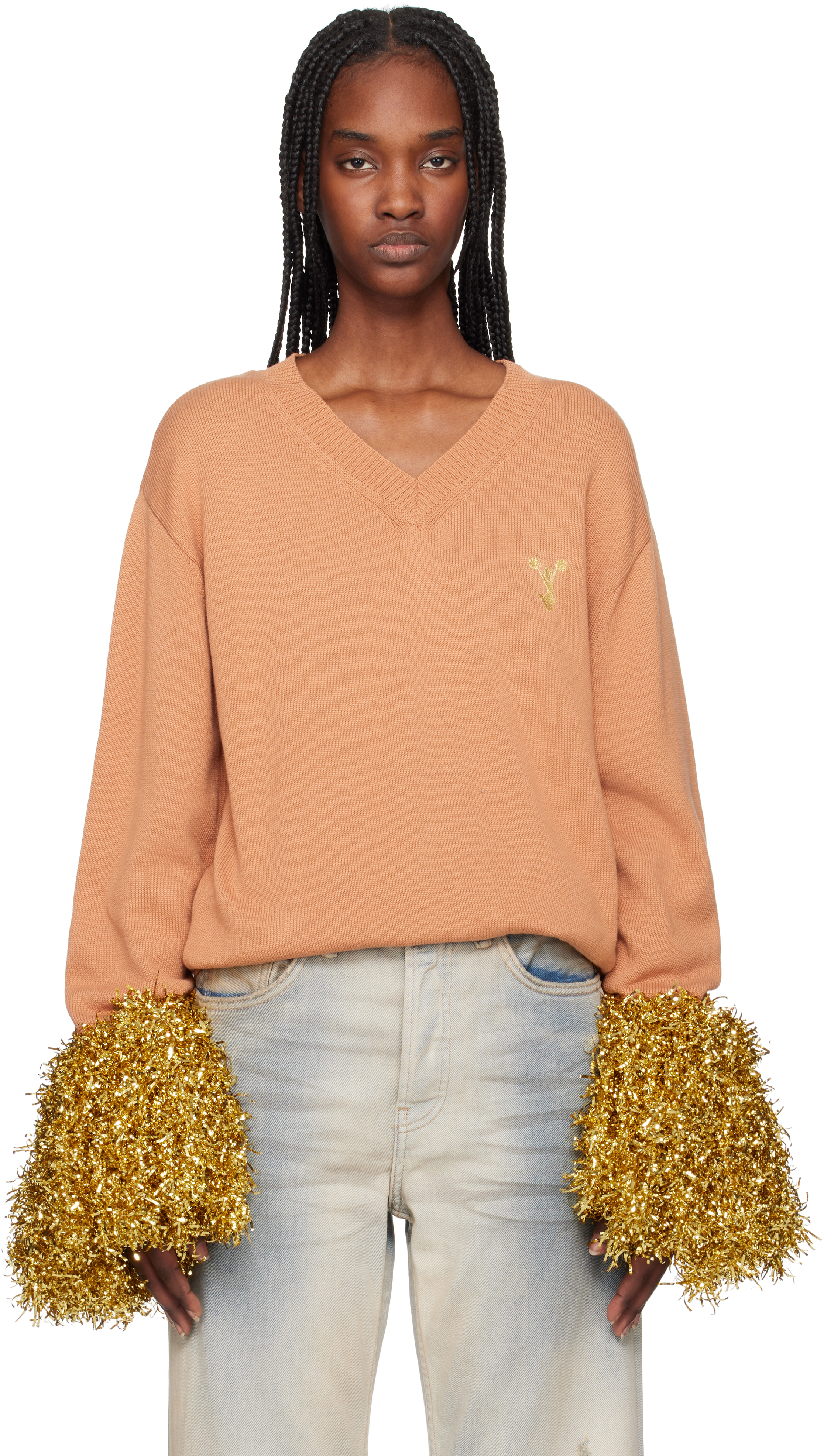 Tan Cheerleading Pompon Sweater