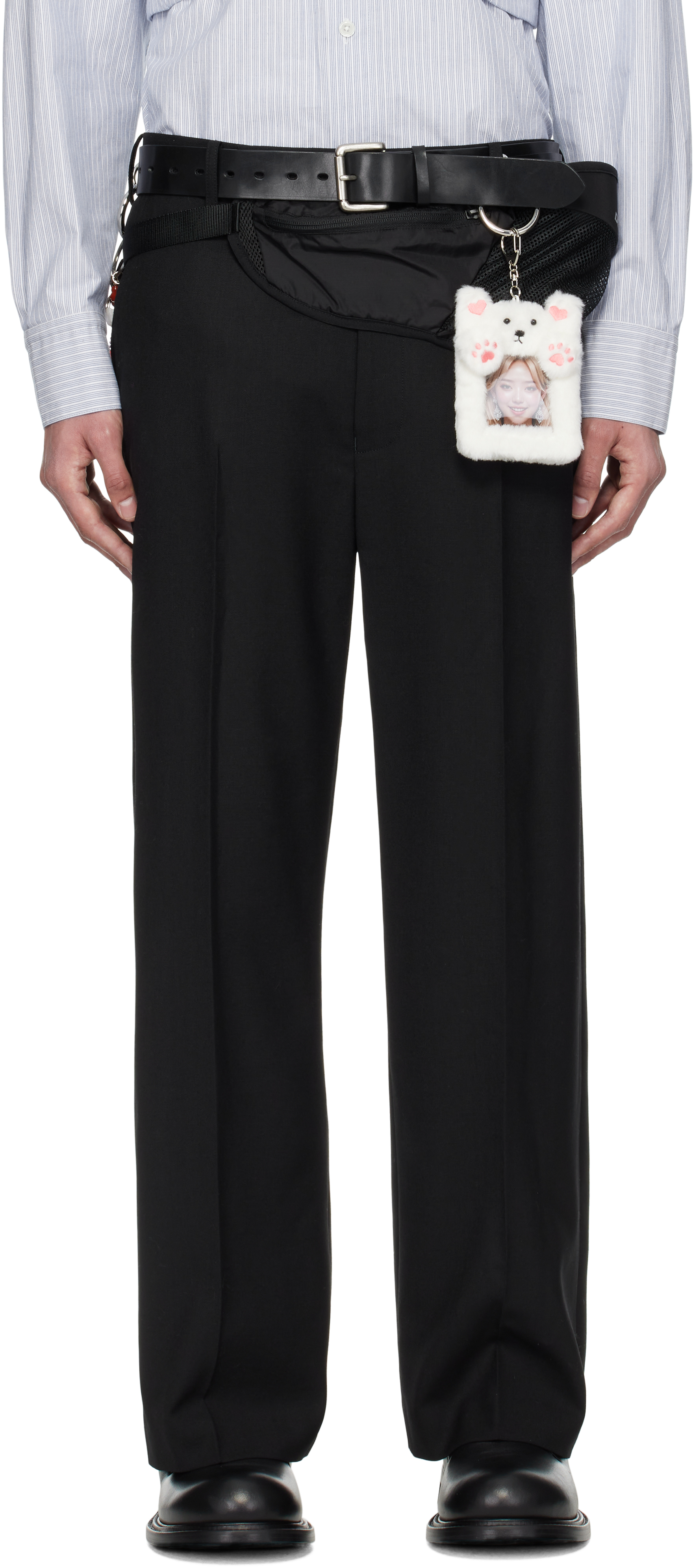 Black Tailored Waist Pouch Trousers