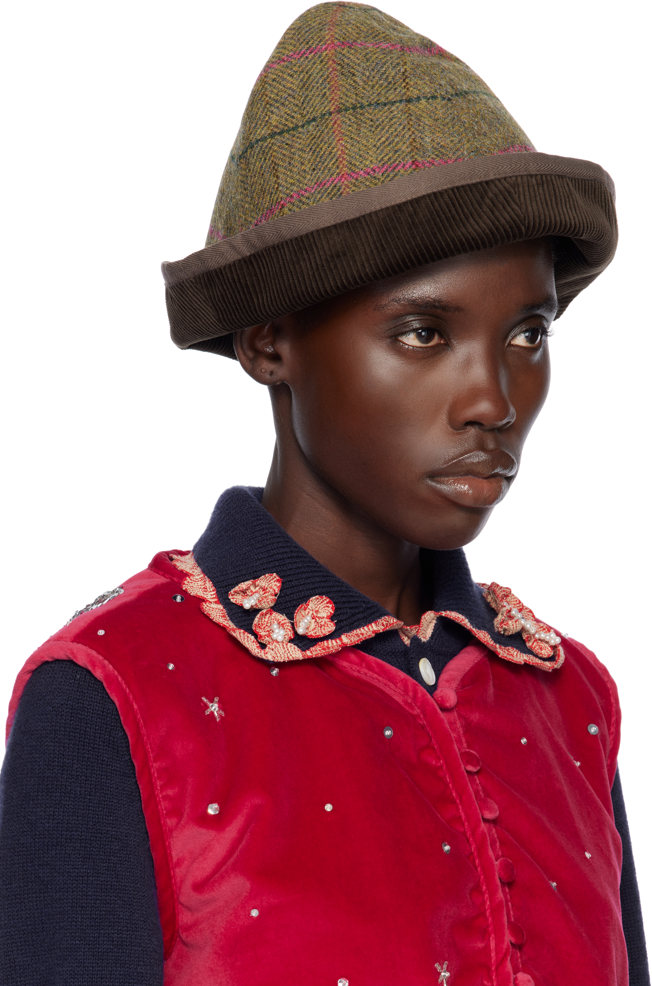 Shop Caro Editions Khaki Garden Hat In Pink Stripe Tartan