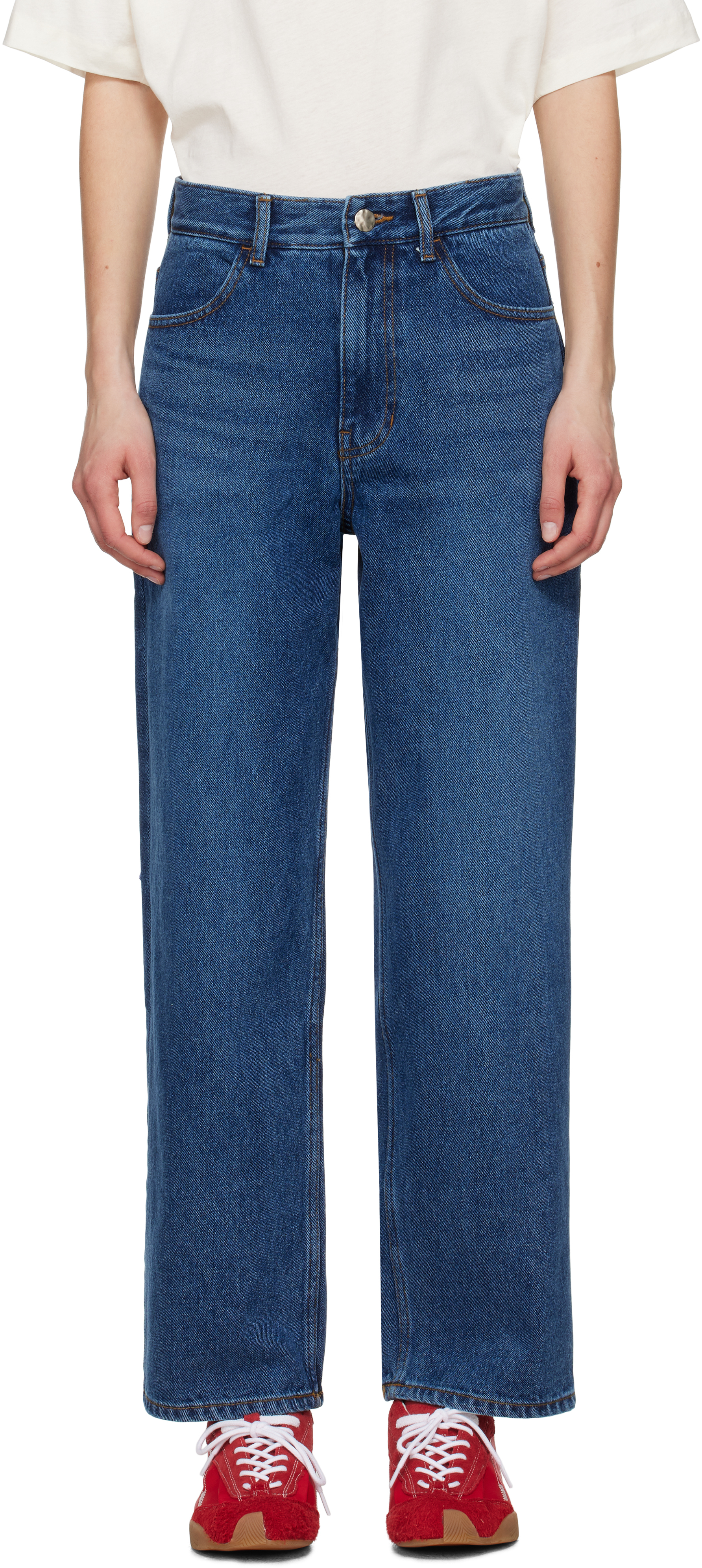 Ader Error Navy Faded Jeans In Blue