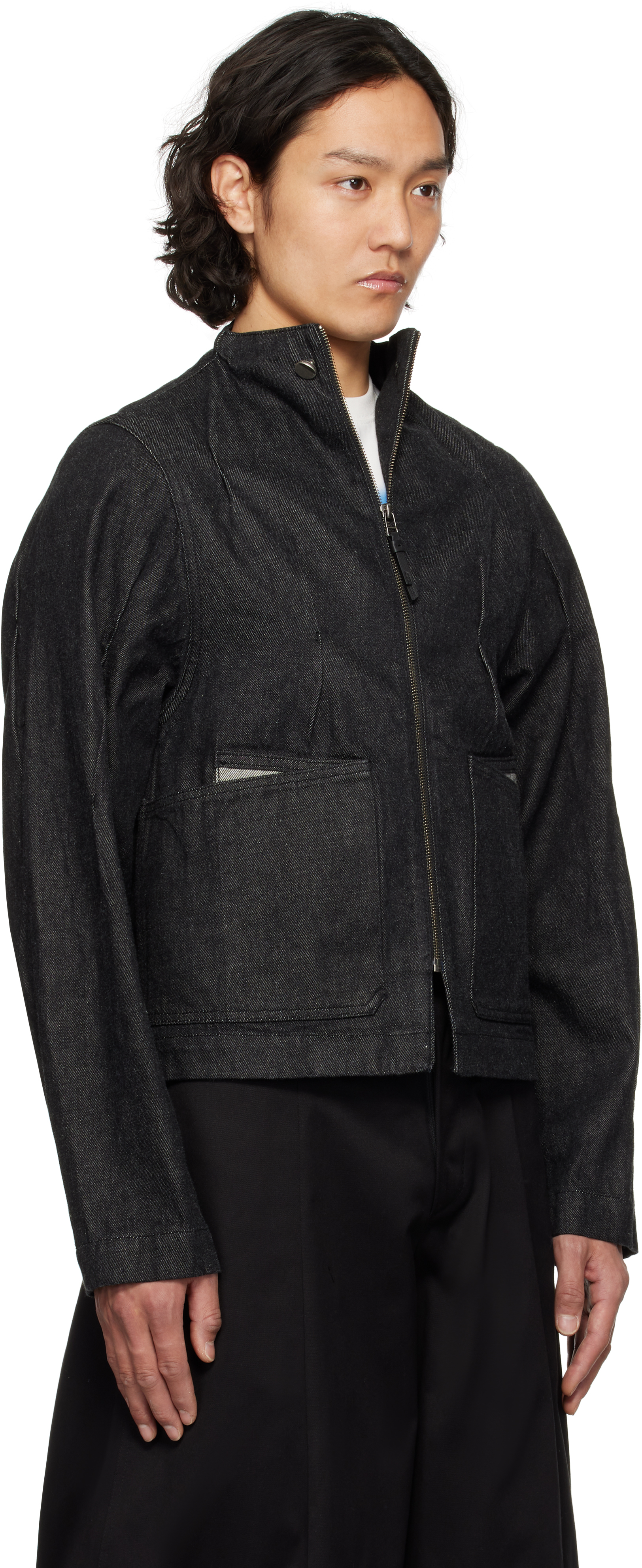 ADER ERROR BLACK PINTUCK DENIM JACKET