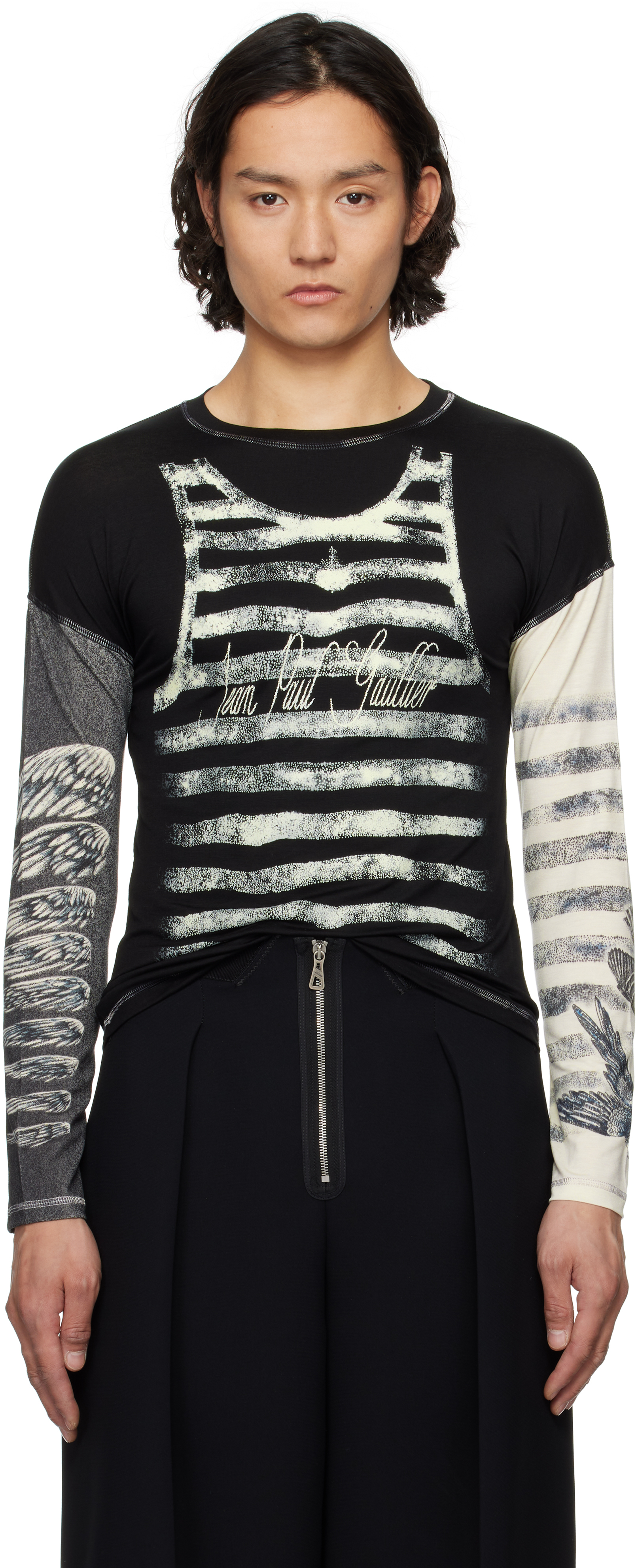 Jean Paul Gaultier Black 'the Tattoo Top' T-shirt In 0003-black/ecru