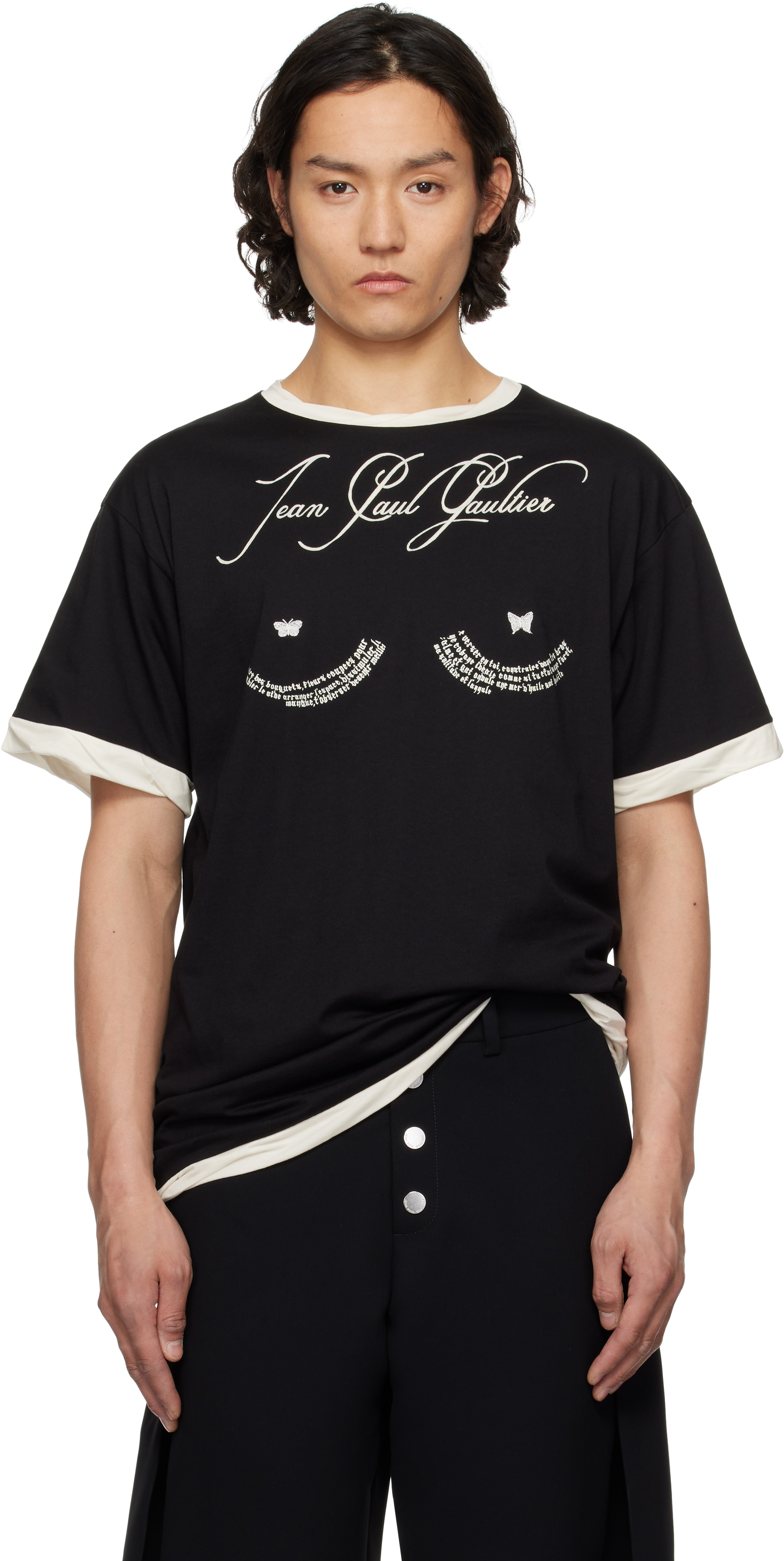 Jean Paul Gaultier Black 'the Oversized Tattoo Poem' T-shirt In 0003-black/ecru