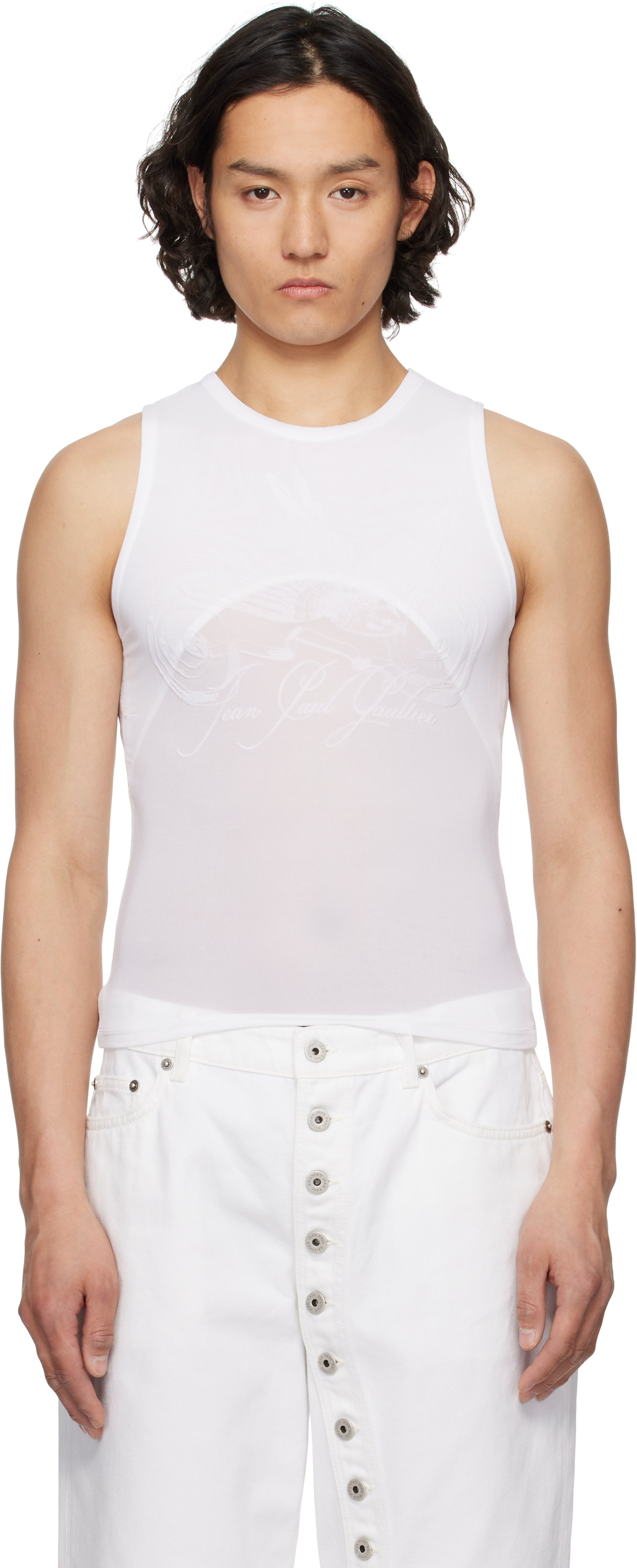 Jean Paul Gaultier White Flock Tattoo Tank Top In 11-optic White