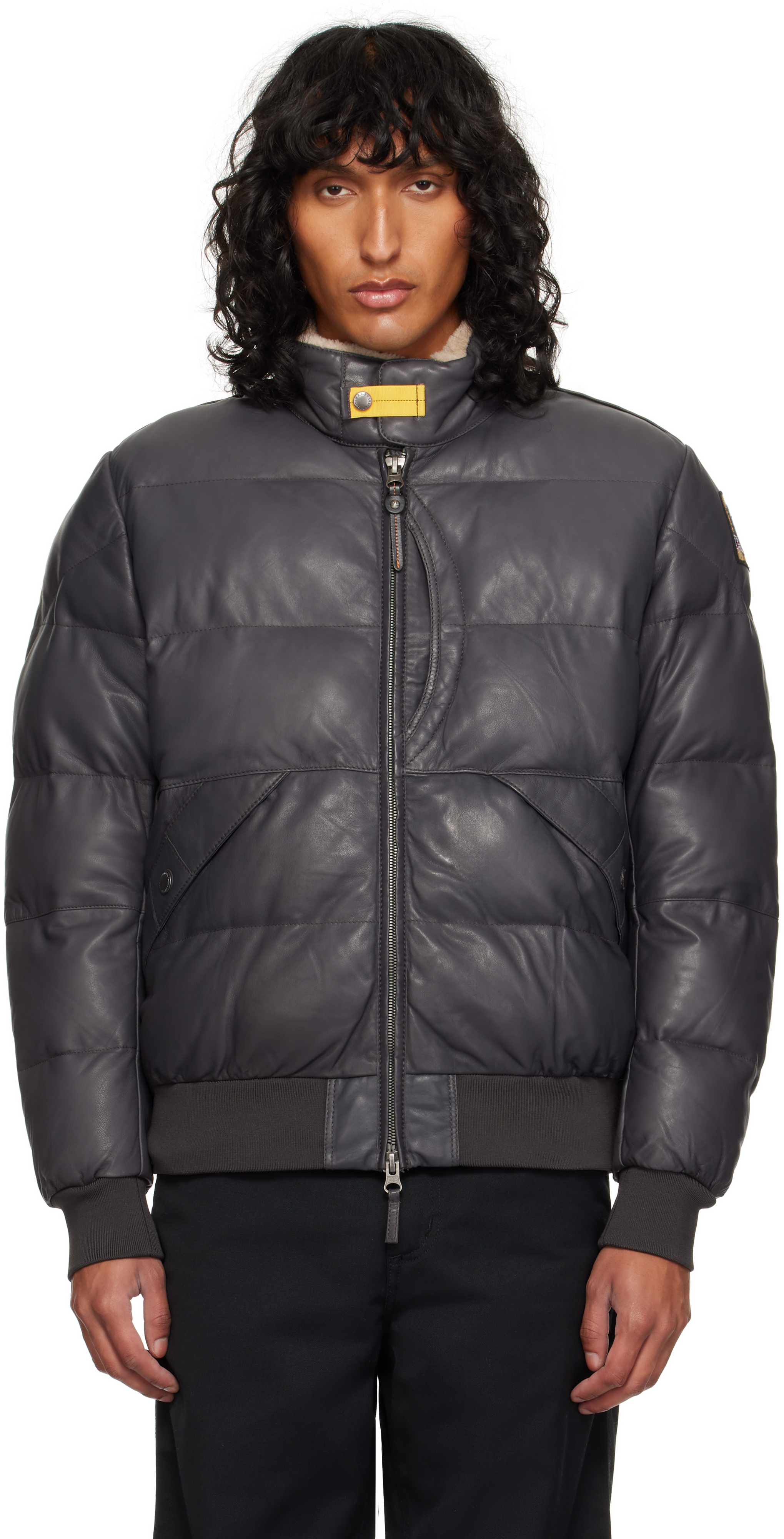 Parajumpers Gray Alf Leather Bomber Jacket In 0736 Phantom