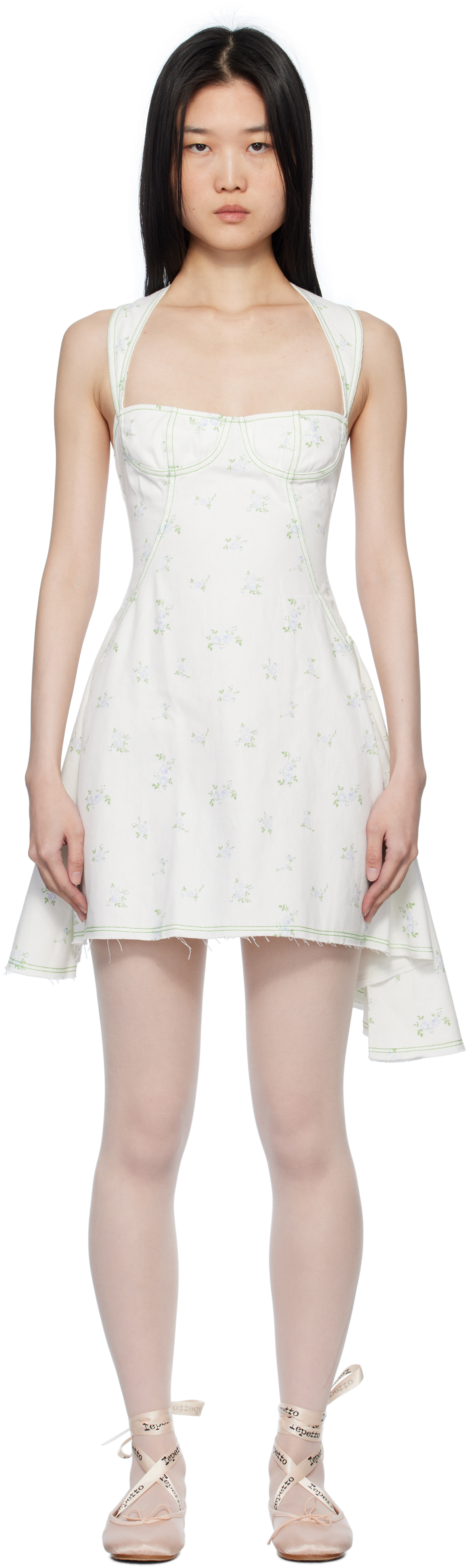 SSENSE Exclusive White Floral Print Denim Minidress