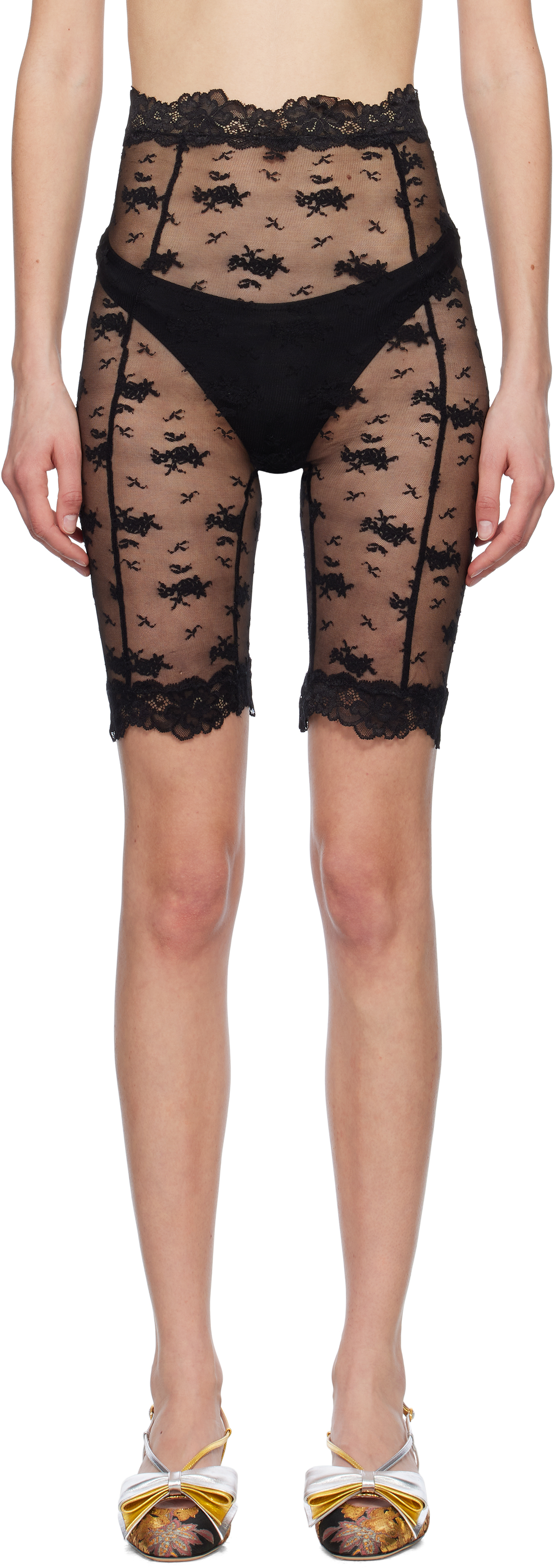 Yuhan Wang Black Lace Biker Shorts In Black