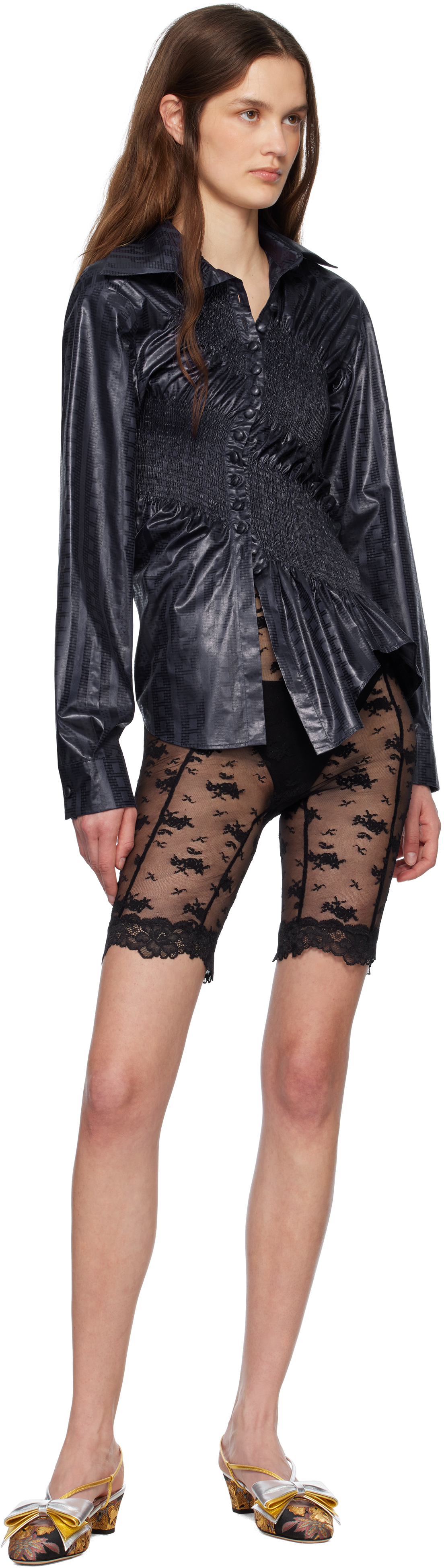 Yuhan Wang Black Lace Biker Shorts In Black