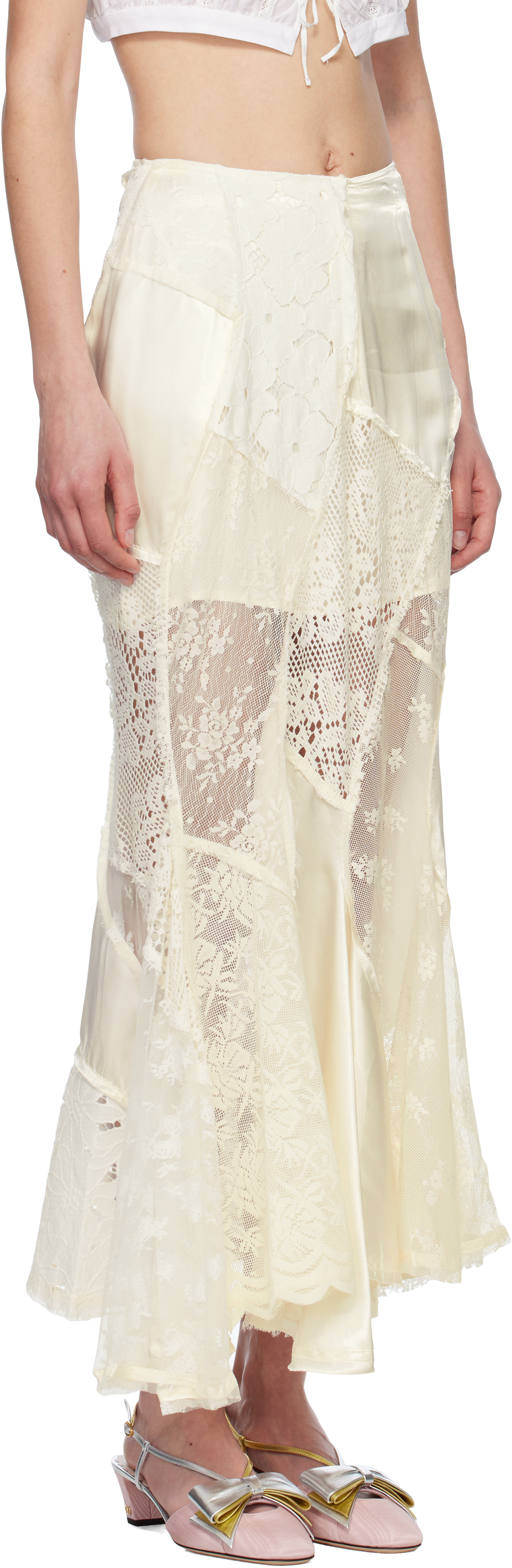 Yuhan Wang White Lace Patched Mermaid Midi Skirt In White