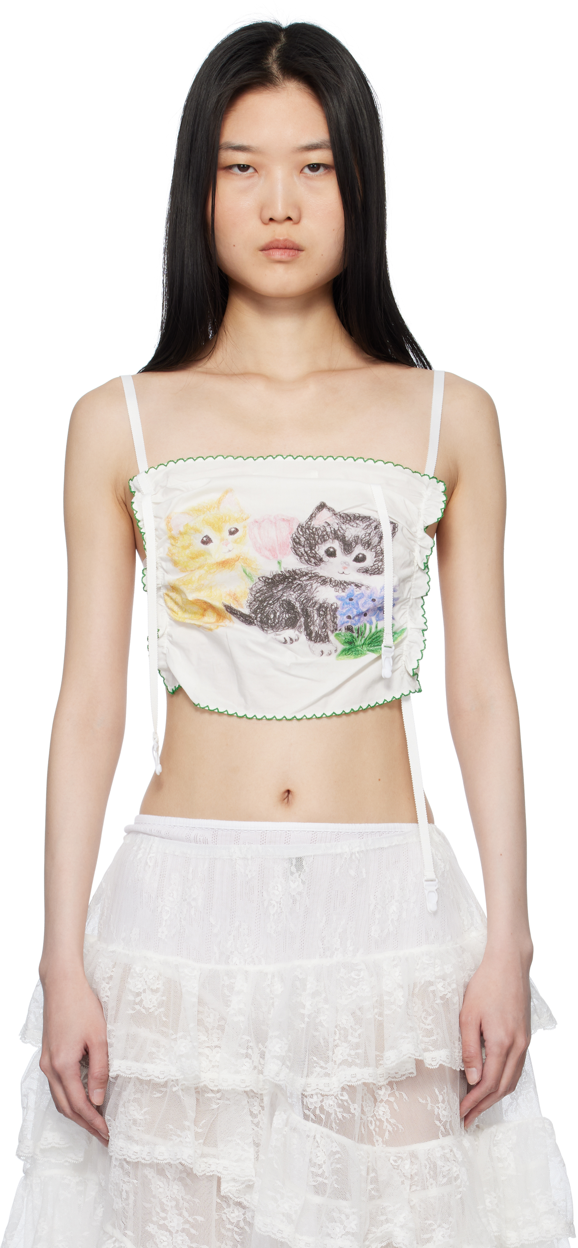 SSENSE Exclusive White Cat Printed Handkerchief Cotton Camisole