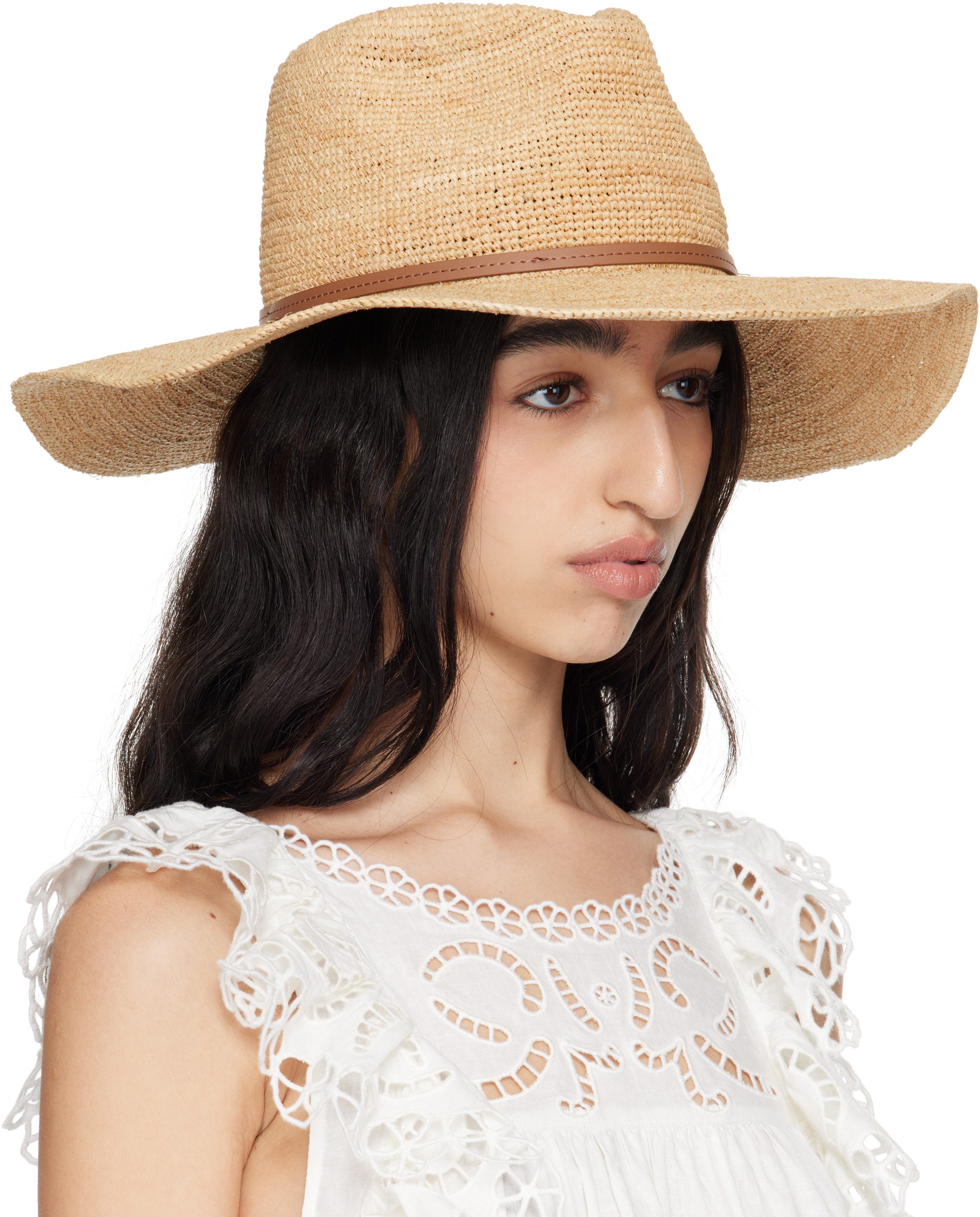Rag & Bone Beige Leather-trimmed Wide-brim Raffia Panama Hat In Nat