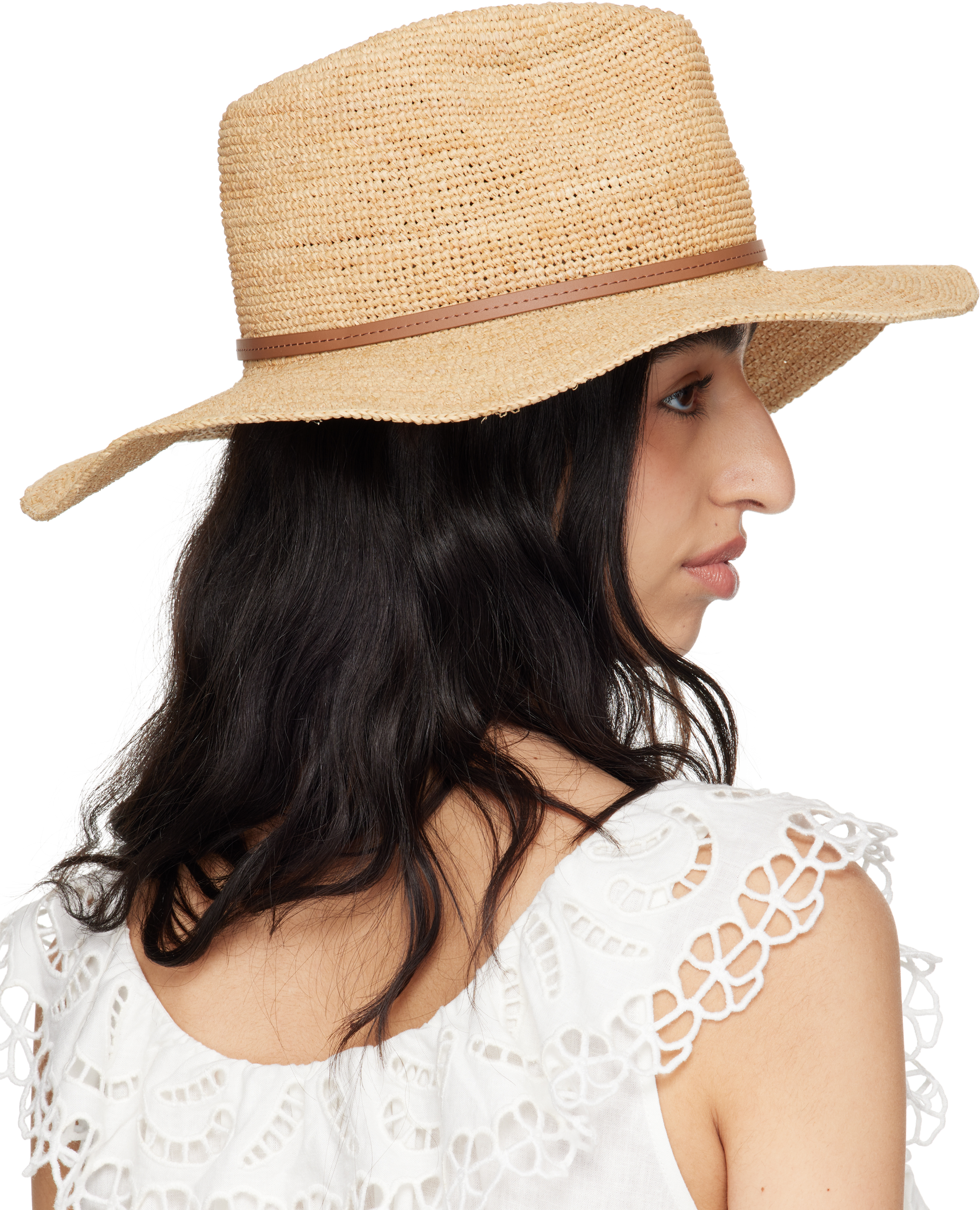 Rag & Bone Beige Leather-trimmed Wide-brim Raffia Panama Hat In Nat