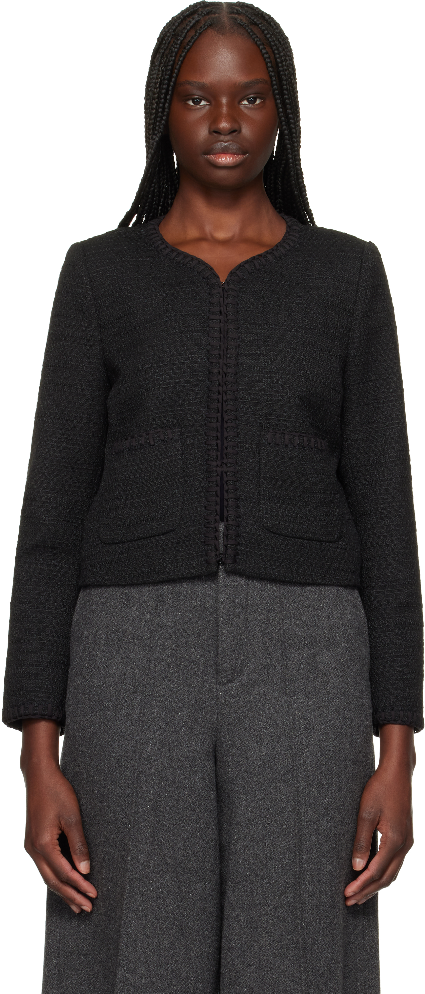 Black Cheyenne Whipstitch-Trimmed Tweed Lady Jacket