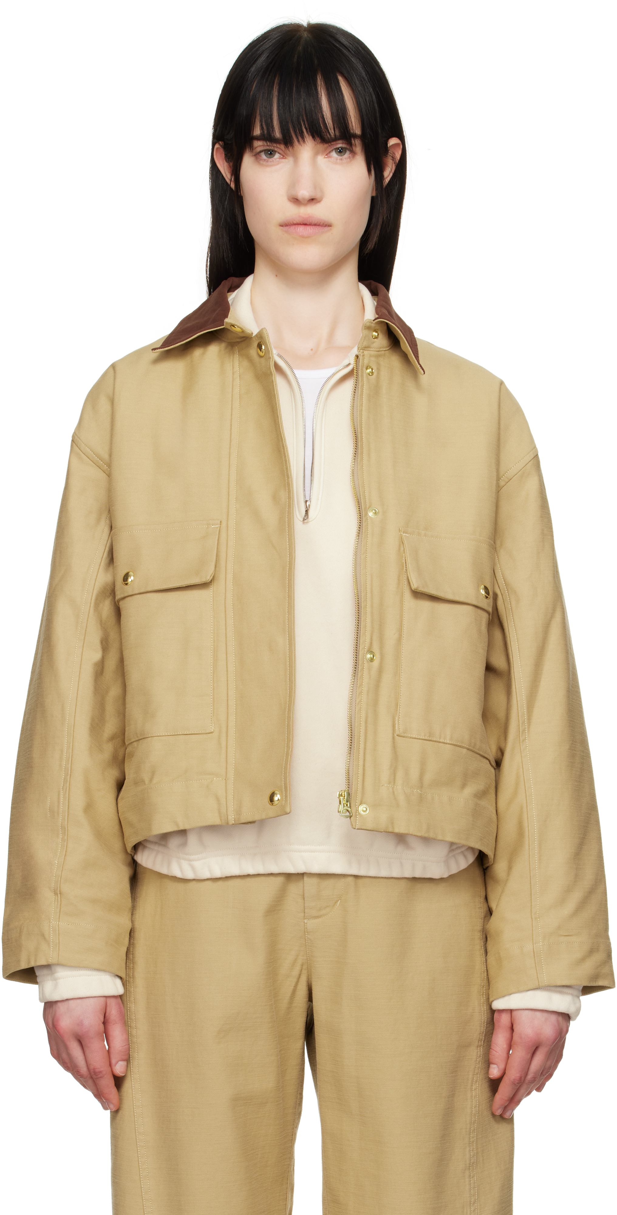 Beige Nonie 2-in-1 Cotton Twill Jacket