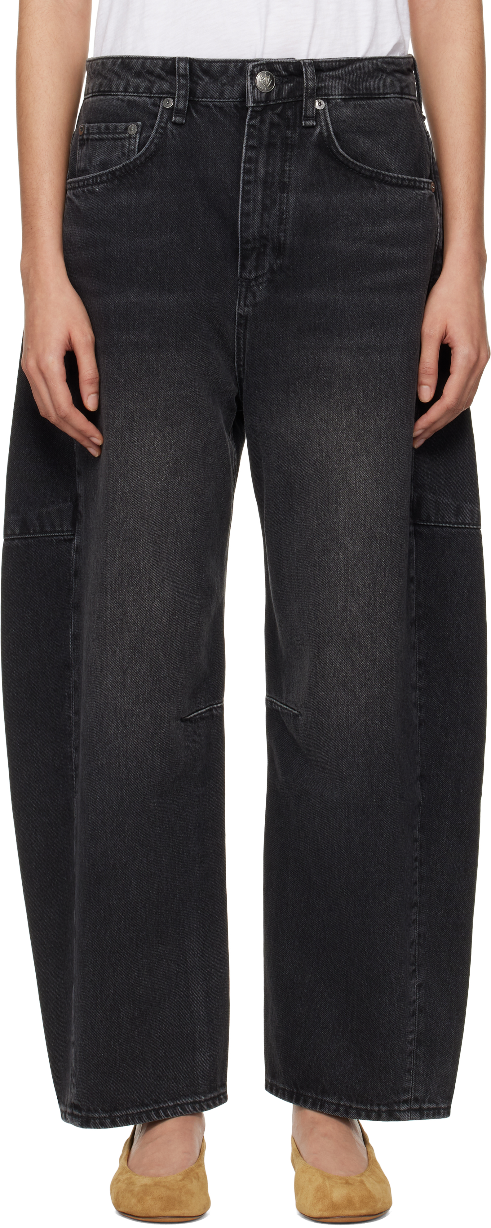 Rag & Bone Black 'the Charlie' High-rise Barrel Jeans In Blackstn