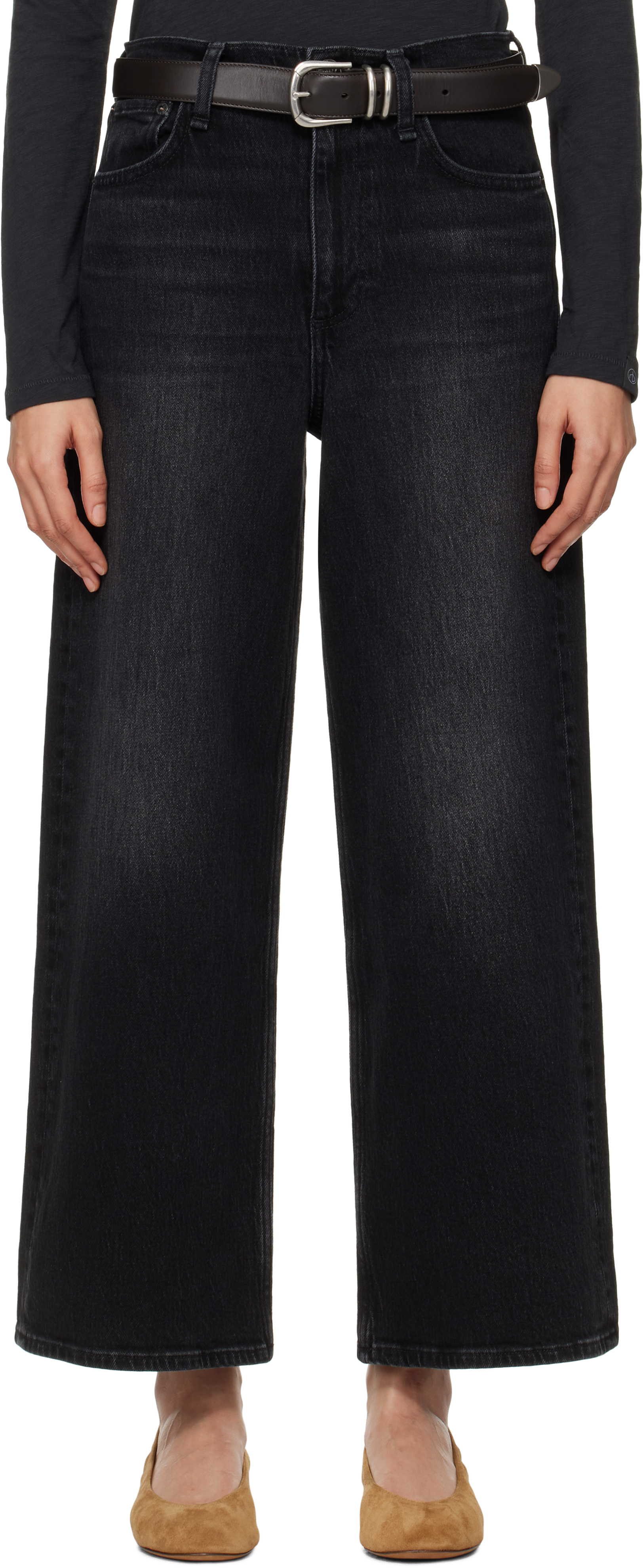 Black 'The Andi' High-Rise Ankle Wide Leg Jeans