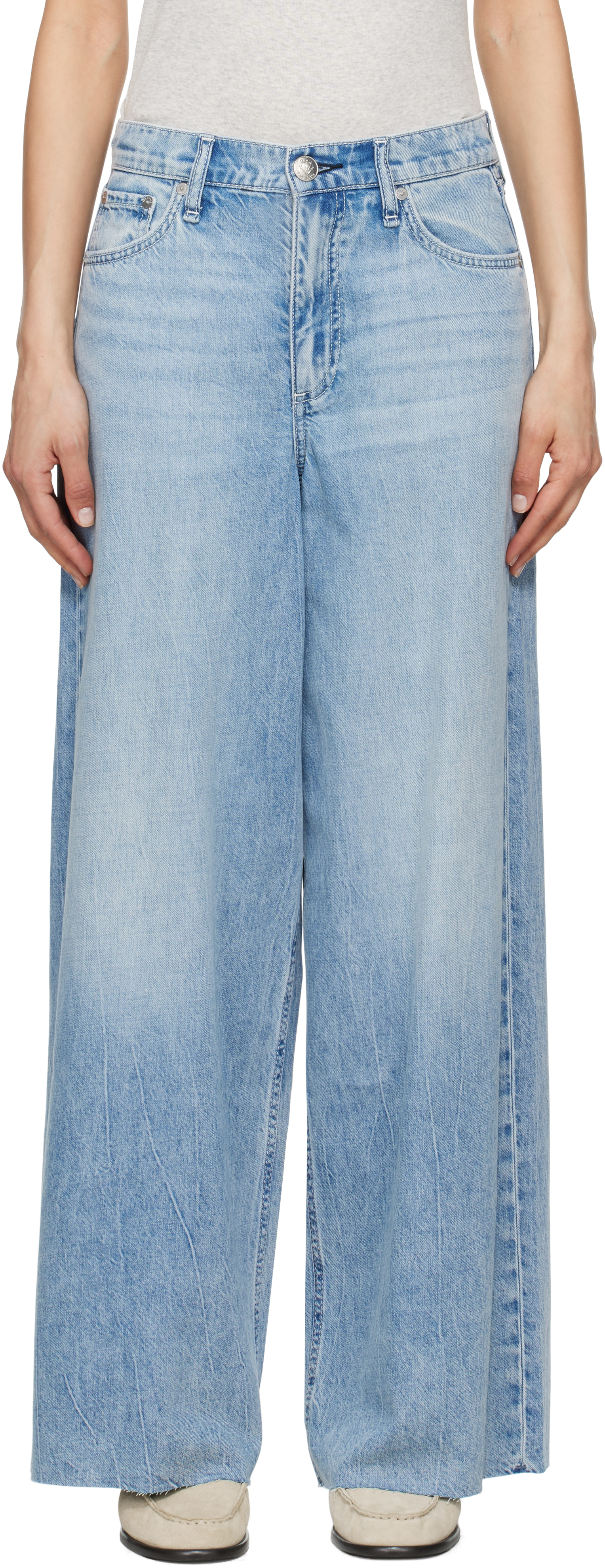 Blue Wide Featherweight Sofie Jeans by rag & bone on Sale