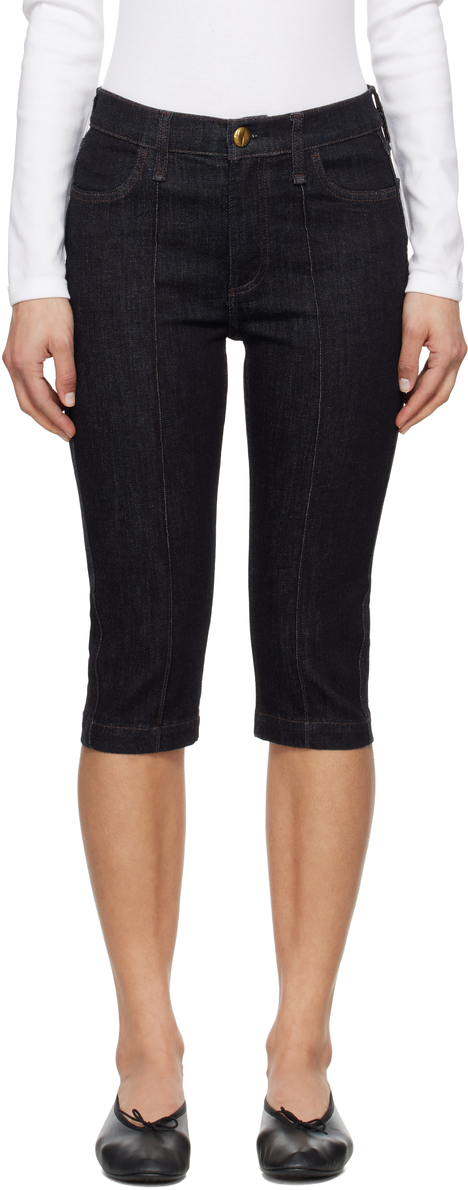 Shop Rag & Bone Navy Flexi Kit Mid Rise Denim Capris In Rinse