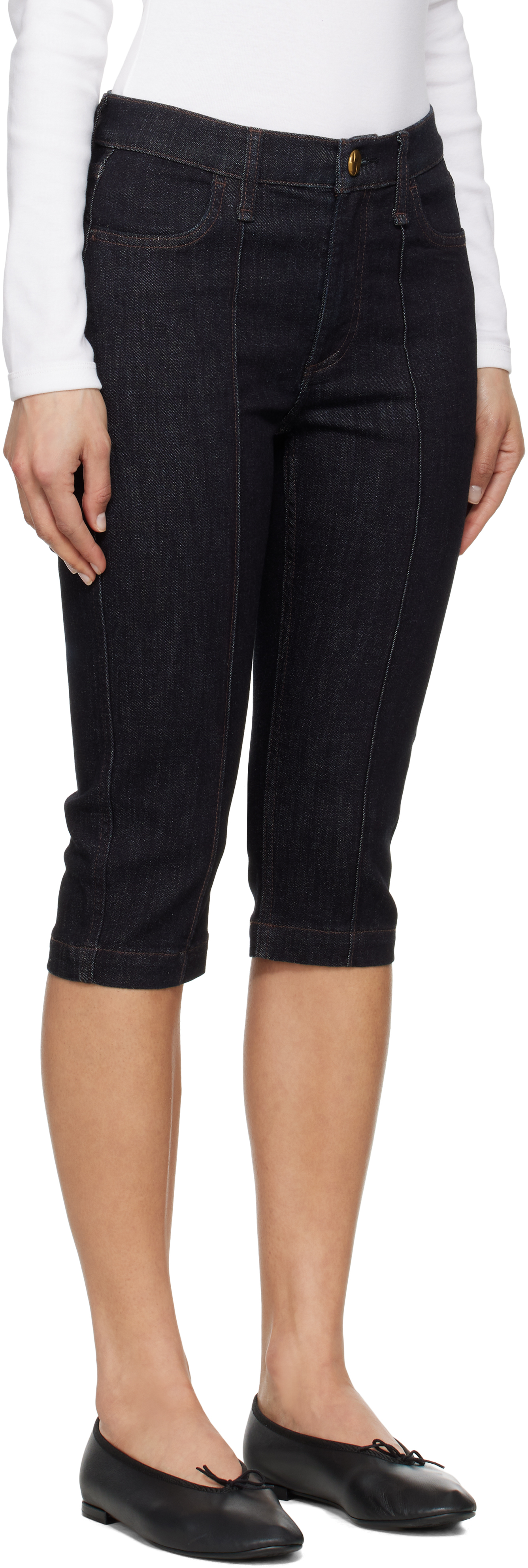 Shop Rag & Bone Navy Flexi Kit Mid Rise Denim Capris In Rinse