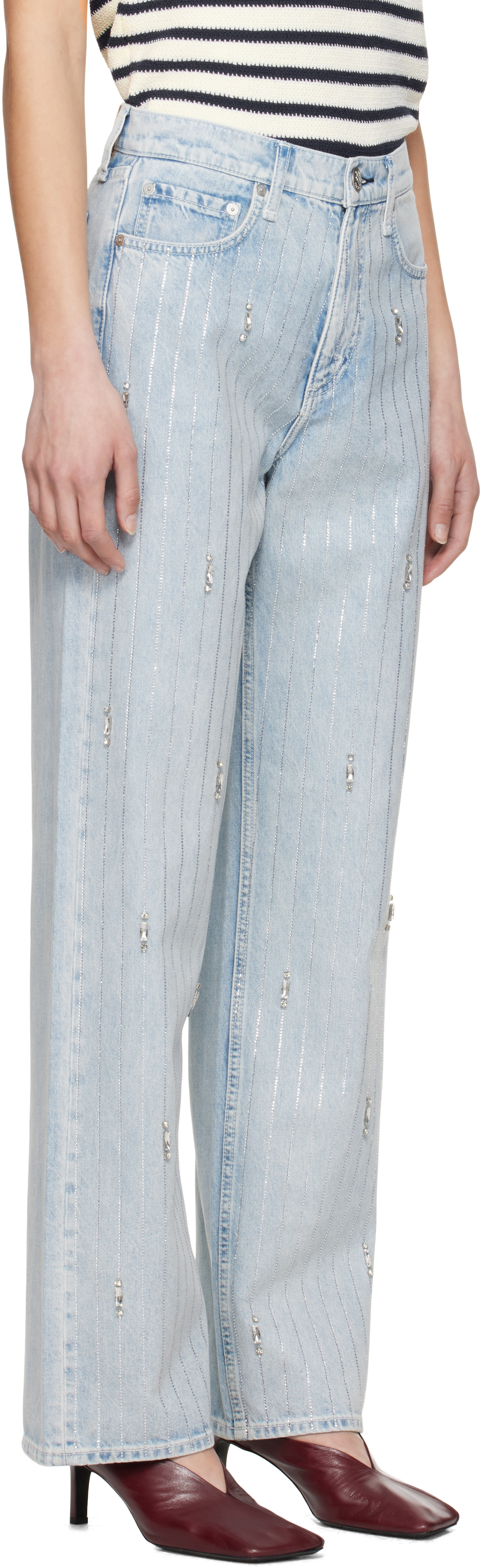 Rag & Bone Blue Shea Embellished Relaxed Straight Jeans In Aljwl
