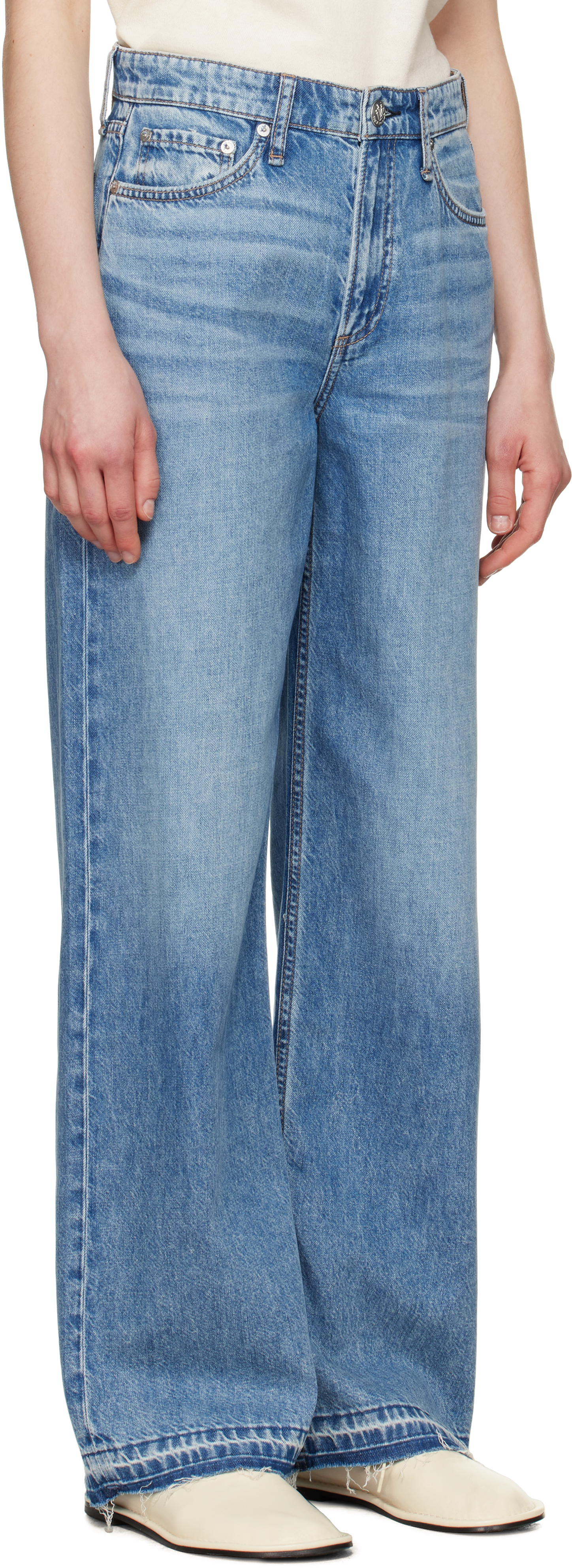 Rag & Bone Blue Featherweight Logan Wide-leg Jeans In Orian