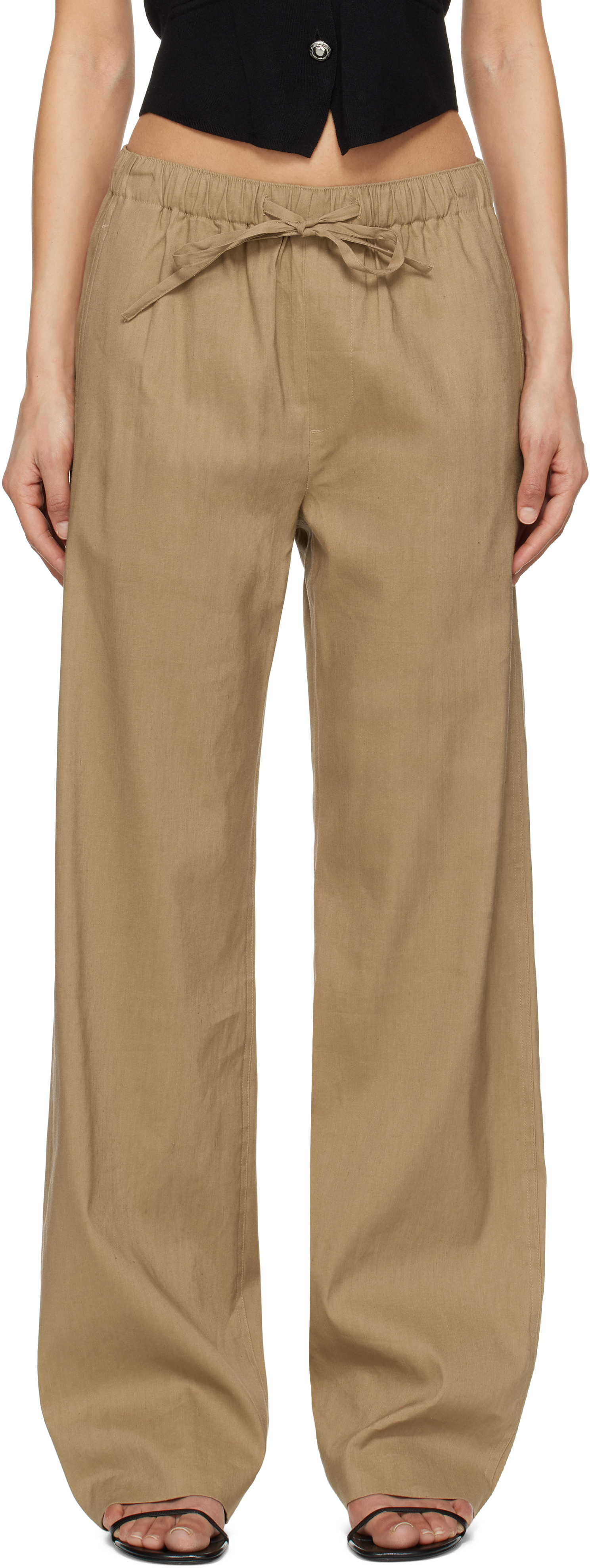 Tan Logan Linen-Blend Beach Lounge Pants