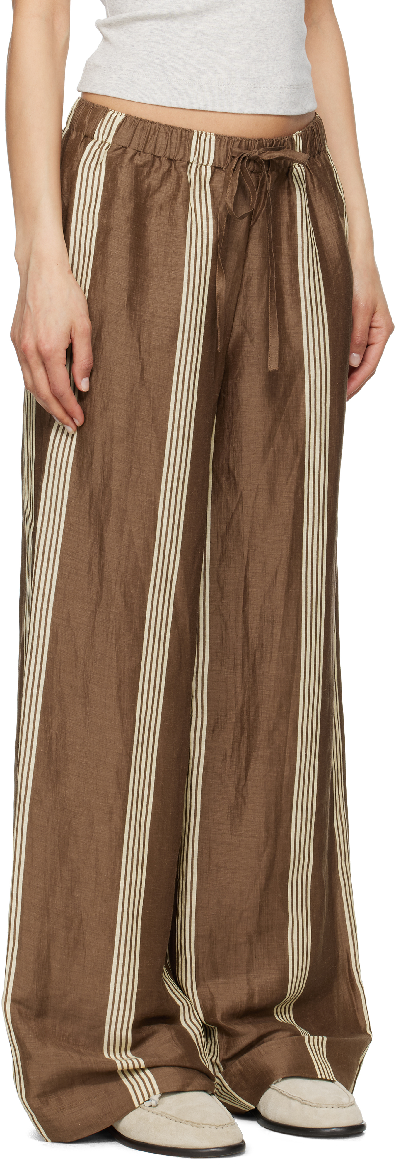 Shop Rag & Bone Brown Olivia Linen Trousers In Brwstripe