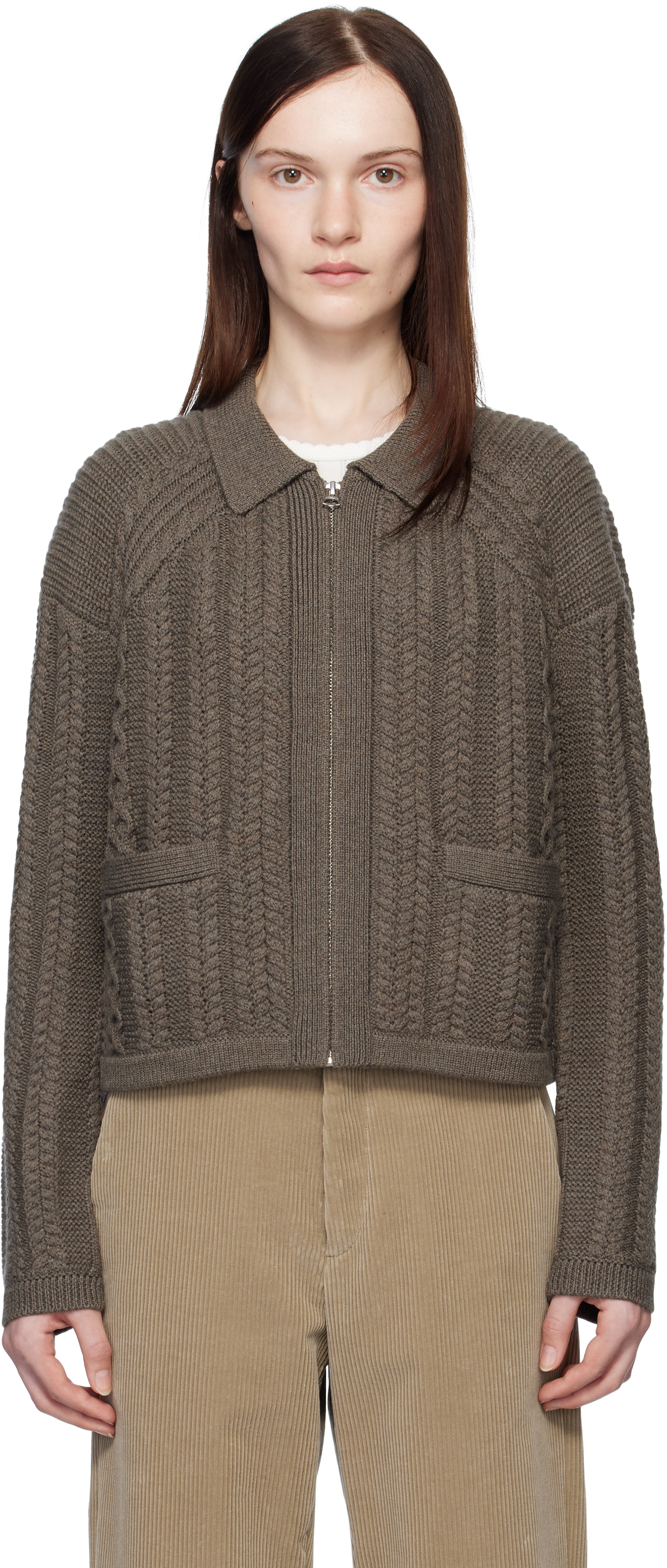 Brown Kerry Cable-Knit Cardigan