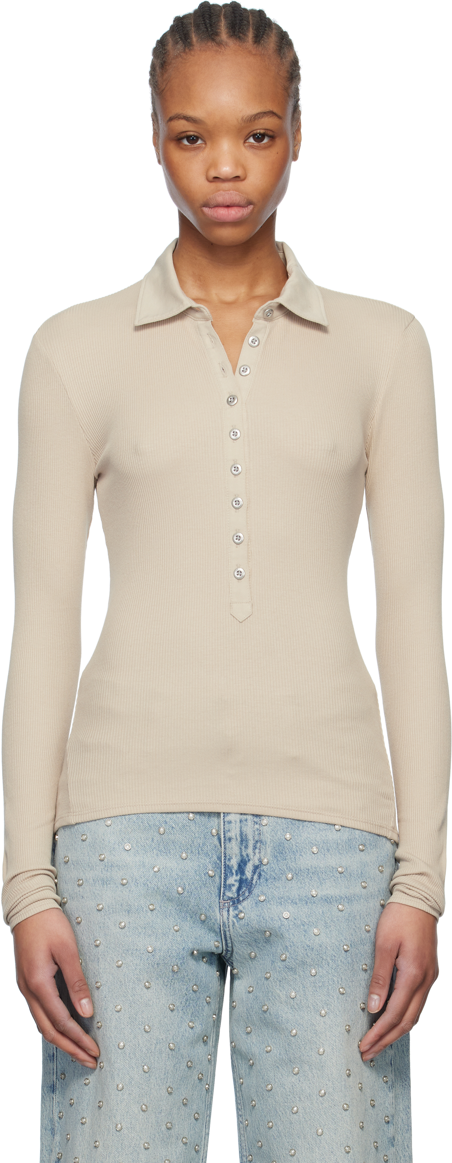 Taupe Essential Rib Button Polo