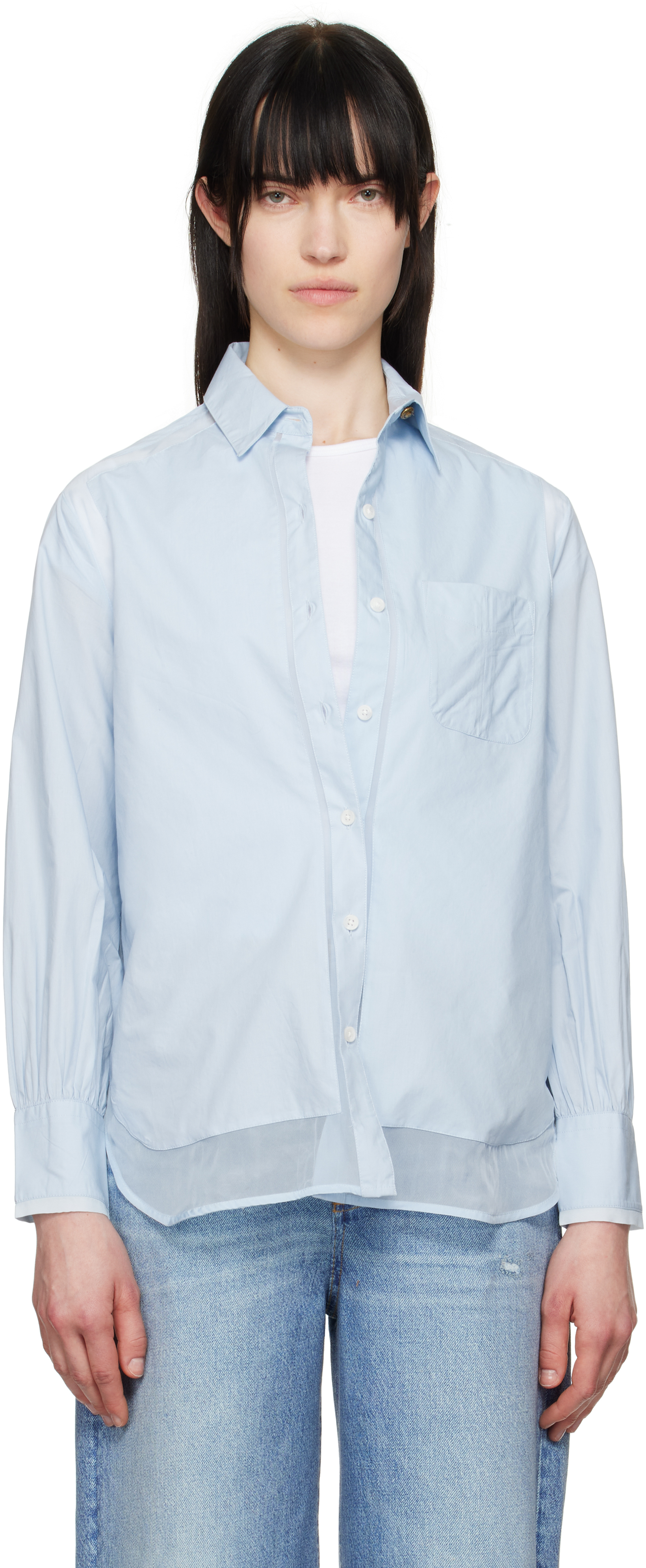 Blue Maxine Poplin-Organza Shirt