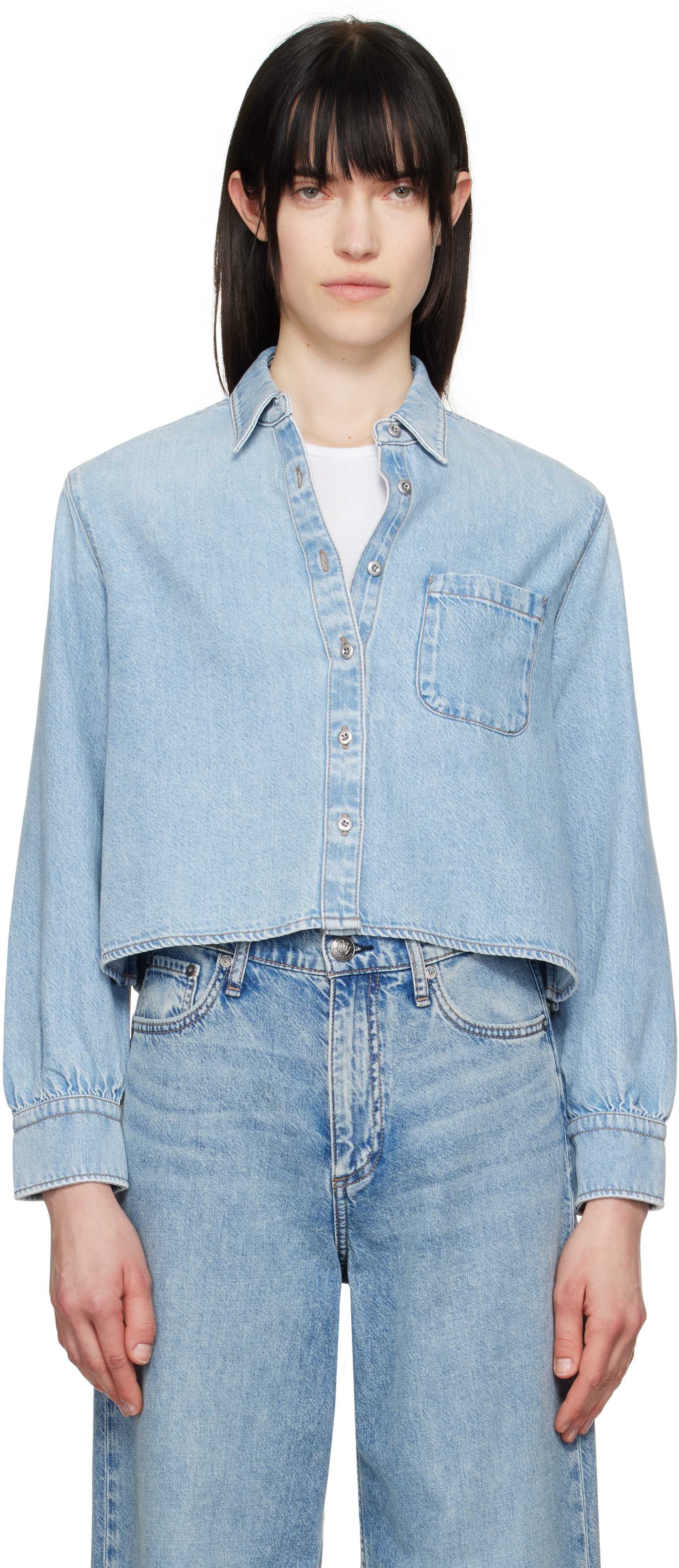 Blue Featherweight Cropped Maxine Denim Shirt