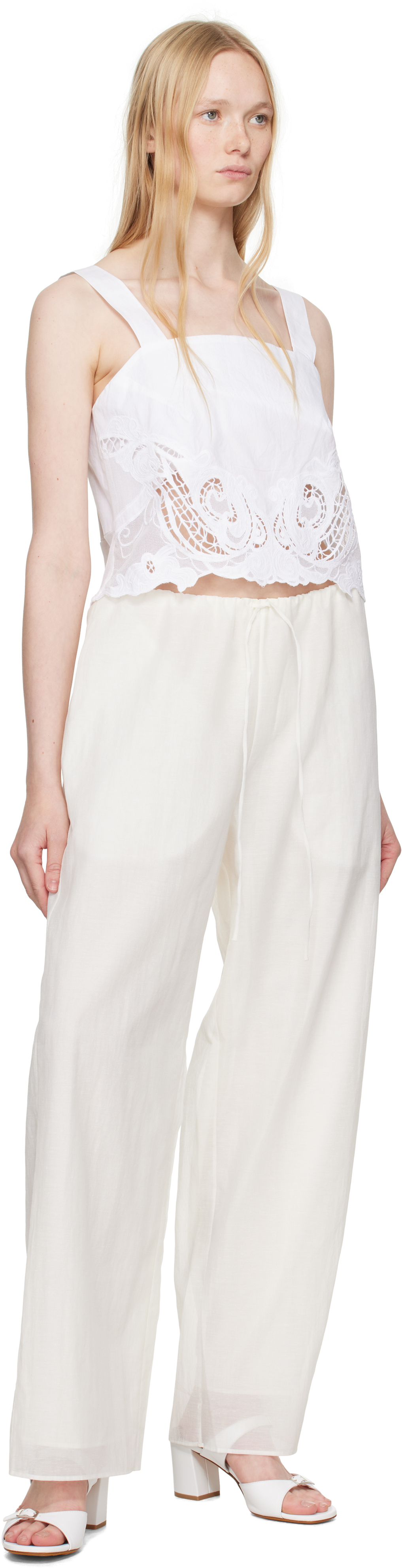 Rag & Bone White Clem Lace-trim Poplin Tank Top
