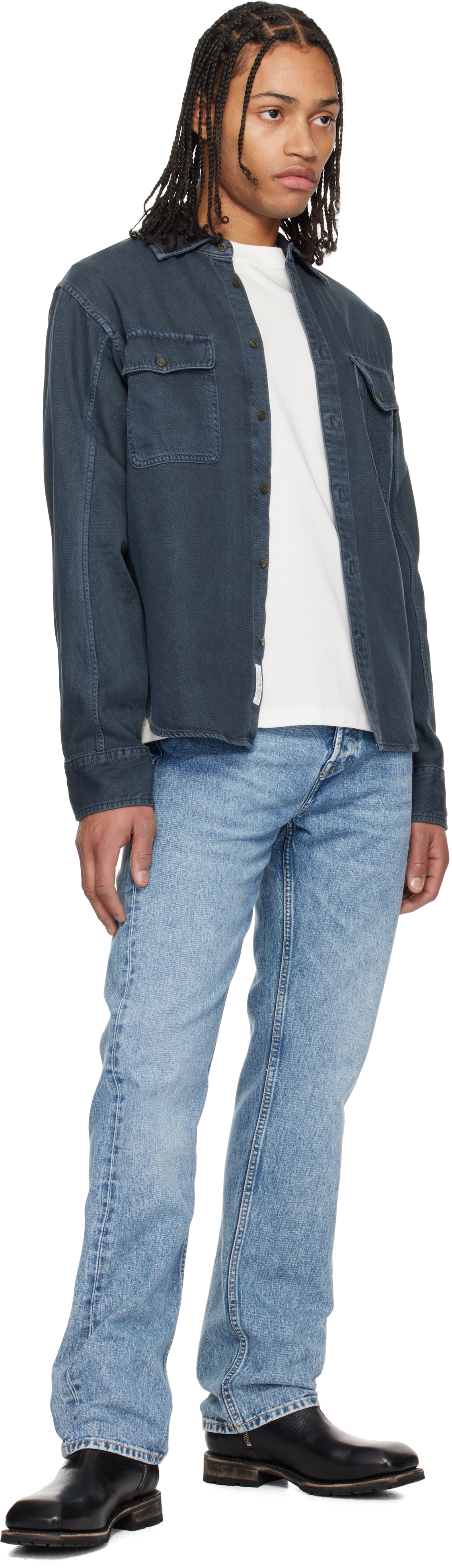 Rag & Bone Navy Featherweight Denim Shirt In Minna