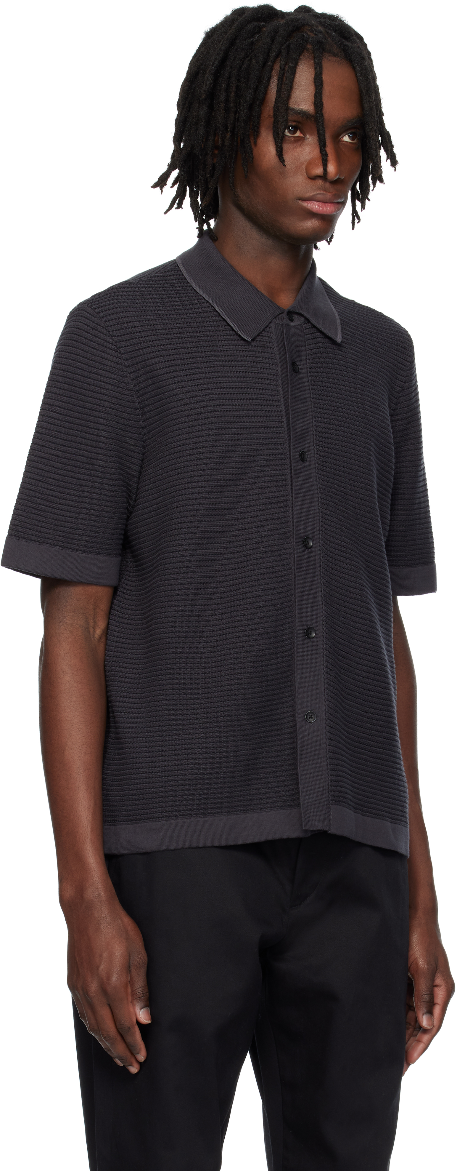 Rag & Bone Gray Harvey Striped Jacquard-knit Polo In Washed Black
