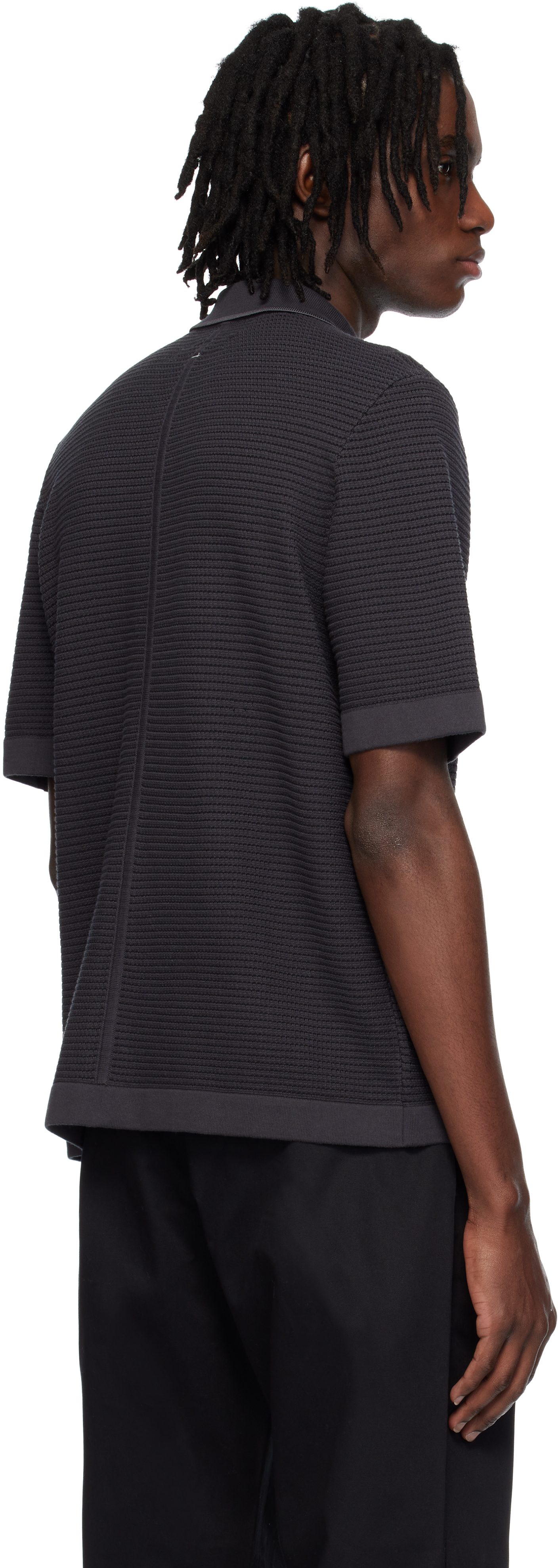 Rag & Bone Gray Harvey Striped Jacquard-knit Polo In Washed Black