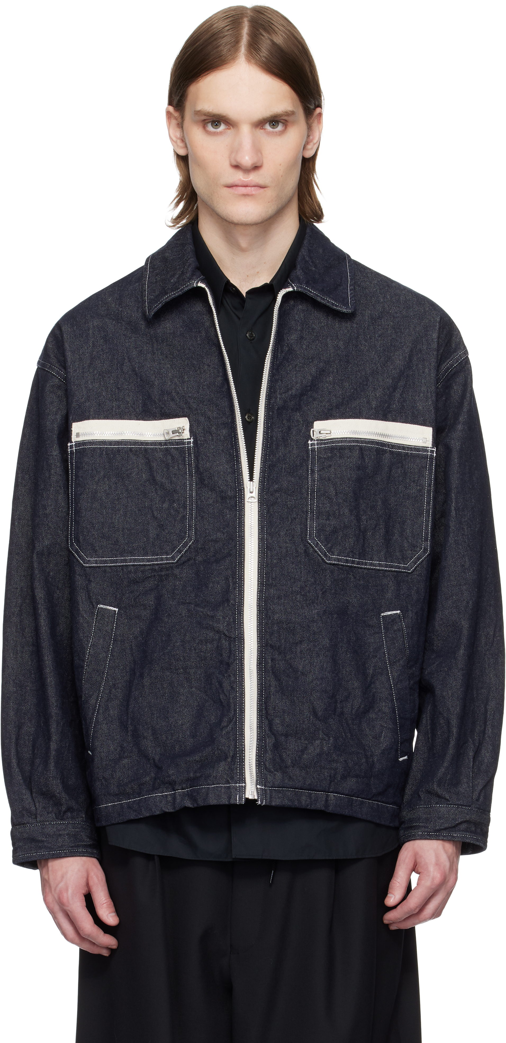 Comme des Garçons Homme: Navy Garment Washed Denim Jacket Comme des Garçons Homme: Navy Garment Washed Denim Jacket