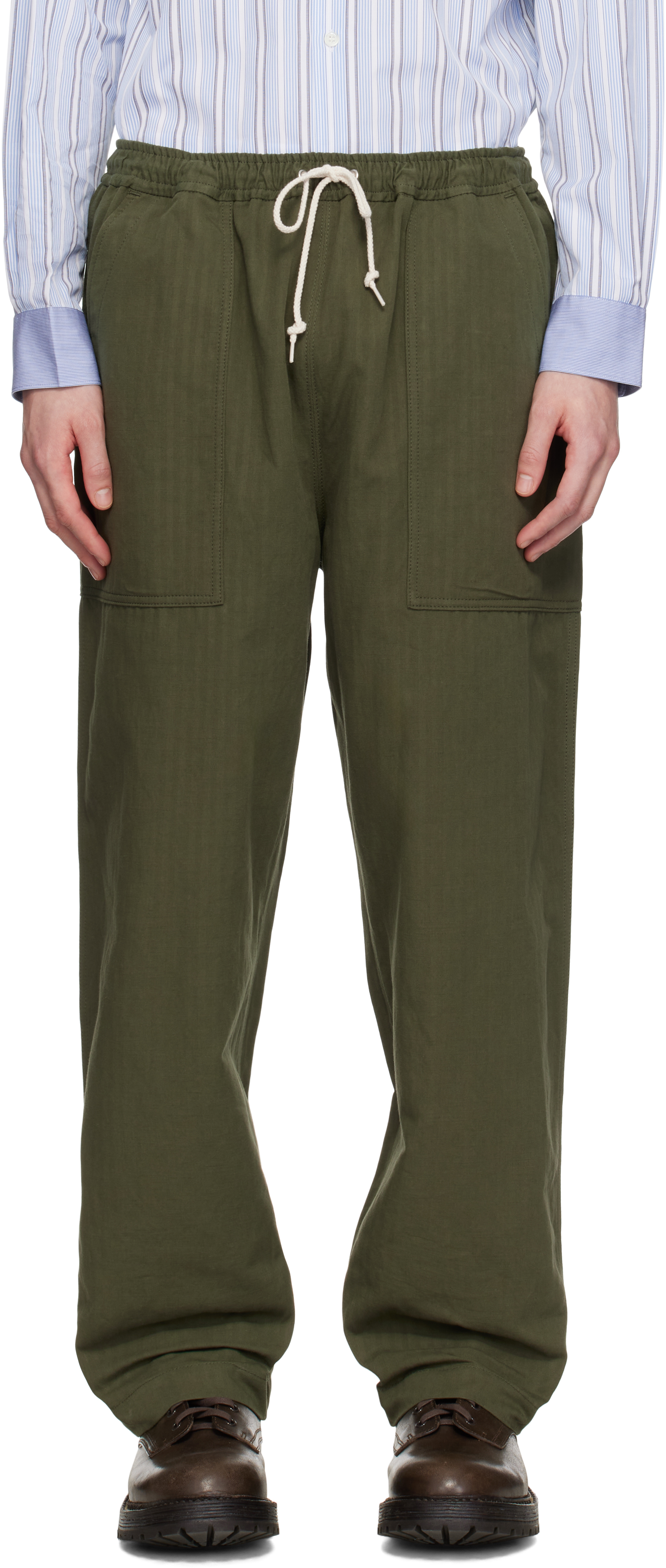 Khaki Linen Herringbone Trousers