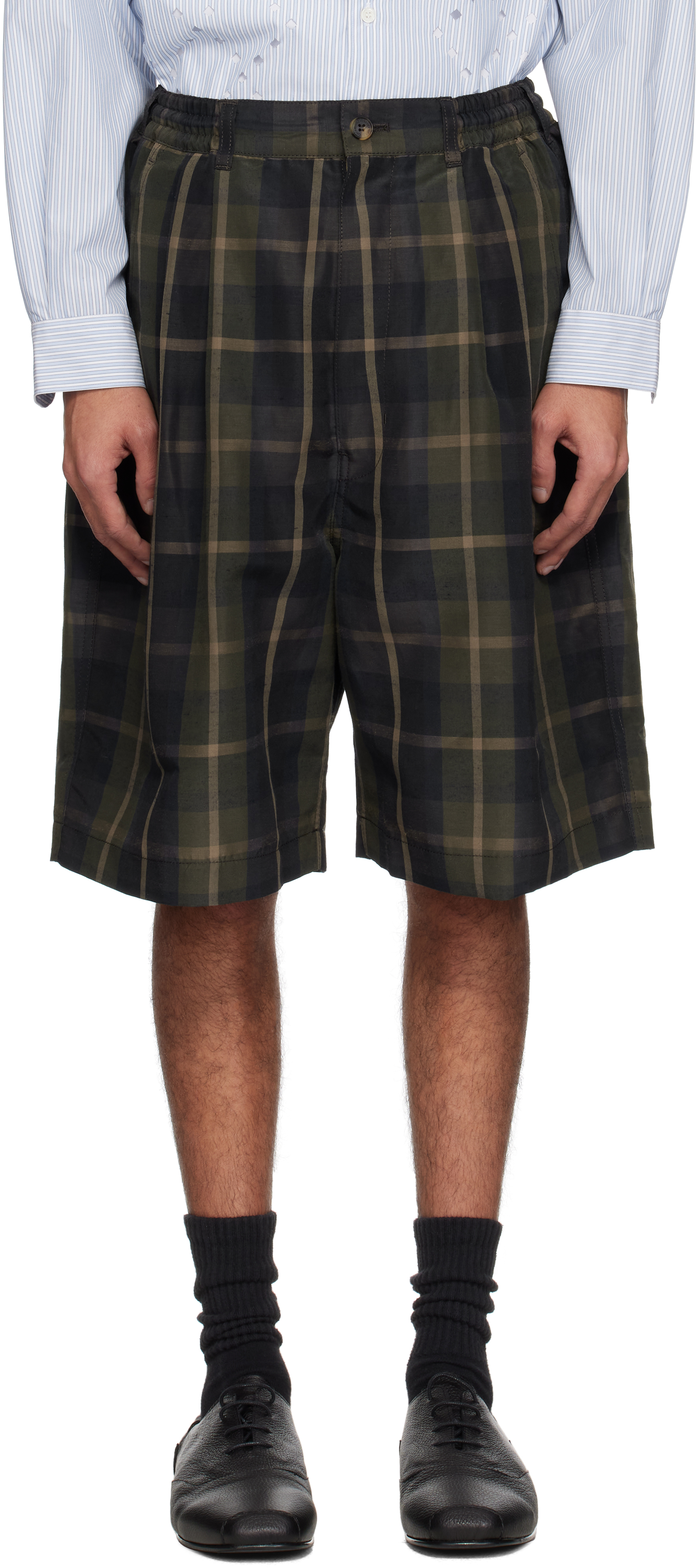 Comme des Garçons Homme: Khaki Linen Shorts | SSENSE Comme des Garçons Homme: Khaki Linen Shorts | SSENSE