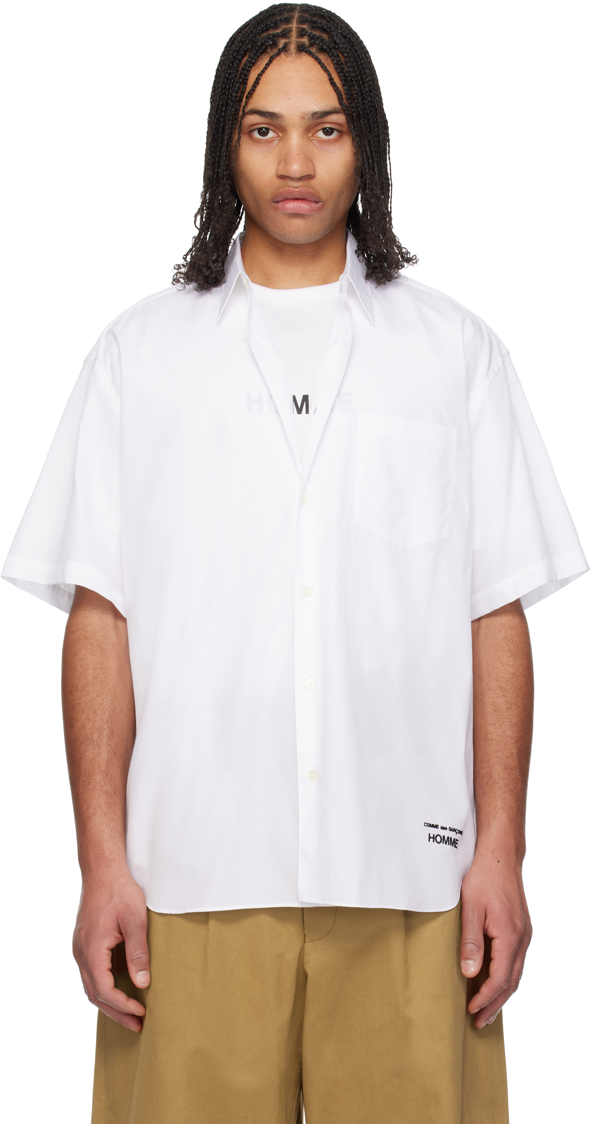 Chemise à manches courtes blanche en popeline fine de coton Comme